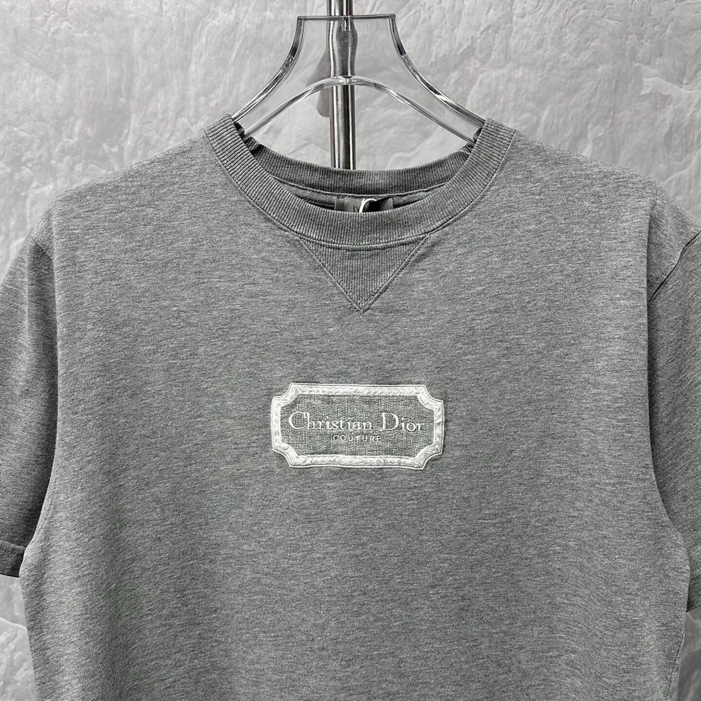 Dior Gray Logo Embroidered Short Sleeve T-Shirt — detail