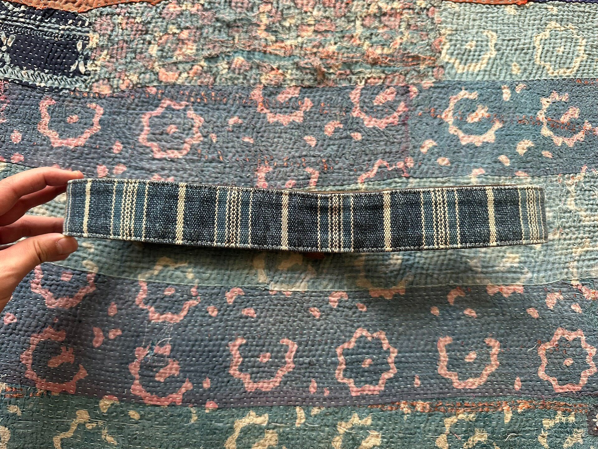 RRL Blue Brown Round Buckle Belt — front