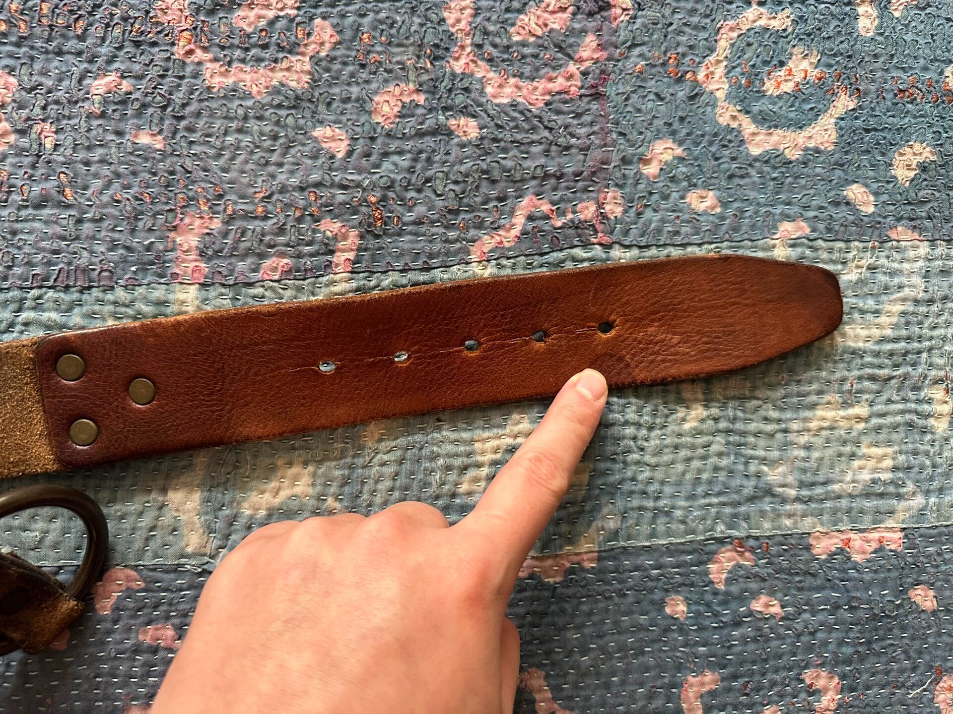 RRL Blue Brown Round Buckle Belt — back