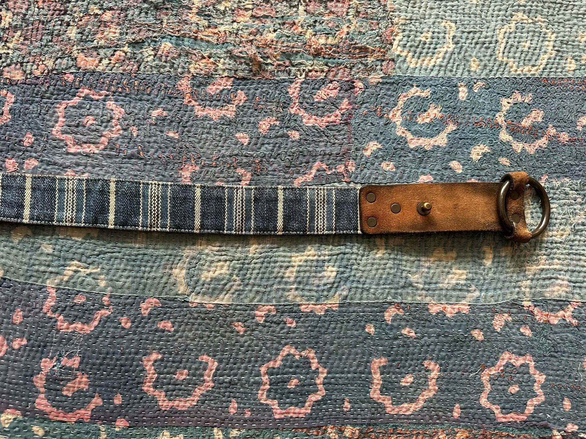 RRL Blue Brown Round Buckle Belt — label