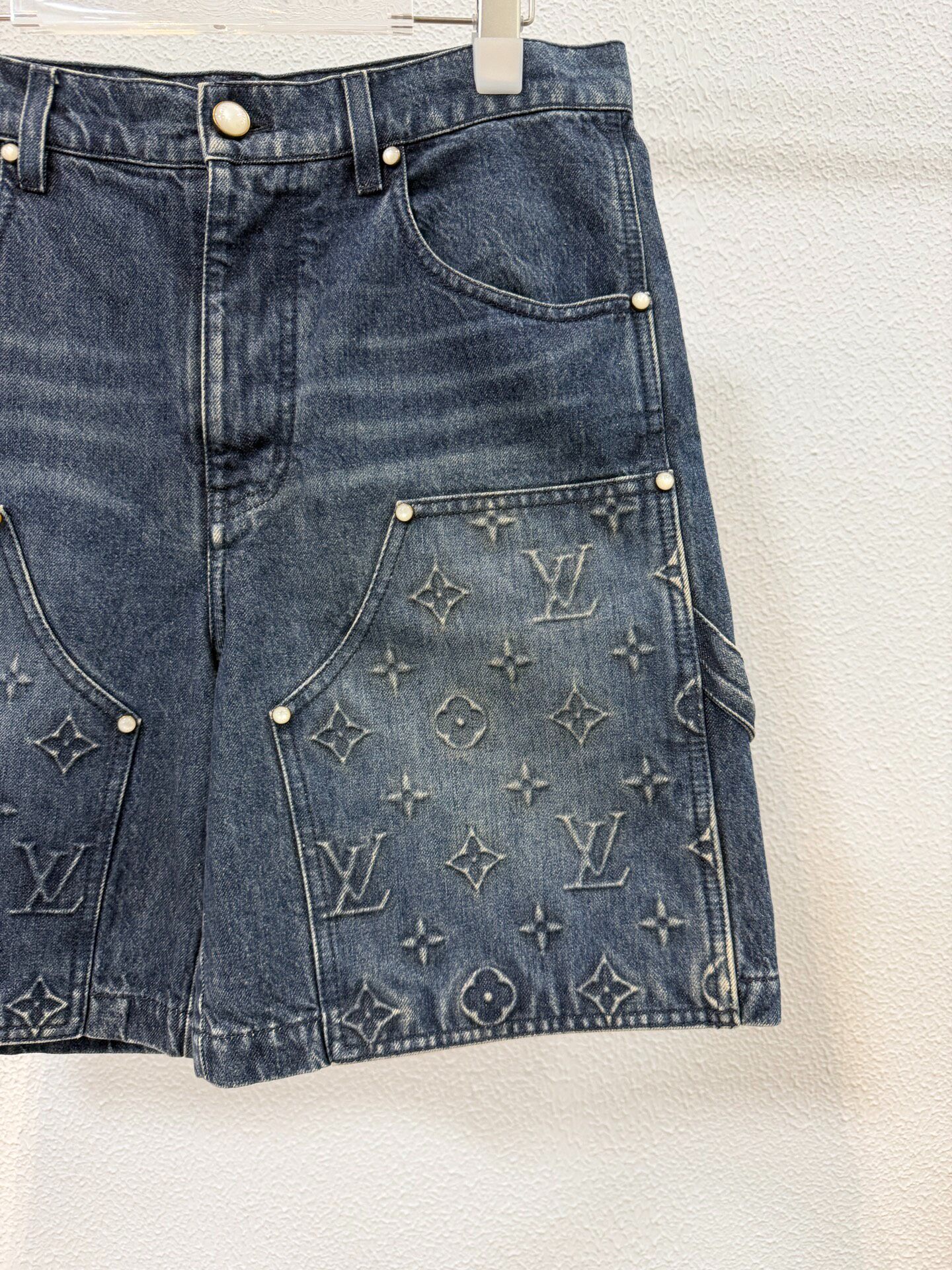 Louis Vuitton Vintage Blue Monogram Denim Shorts — detail