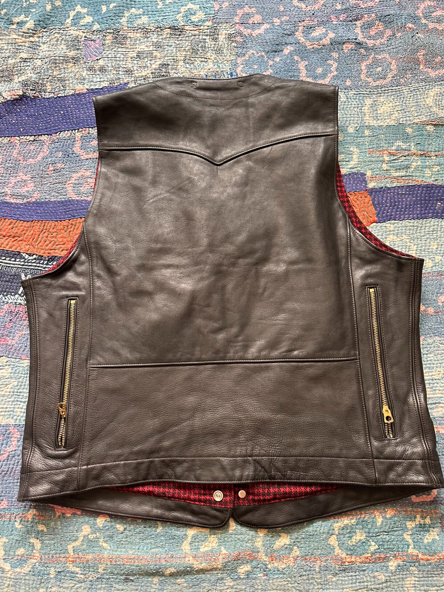 RRL Black Leather Vest With Missing Zipper Pull