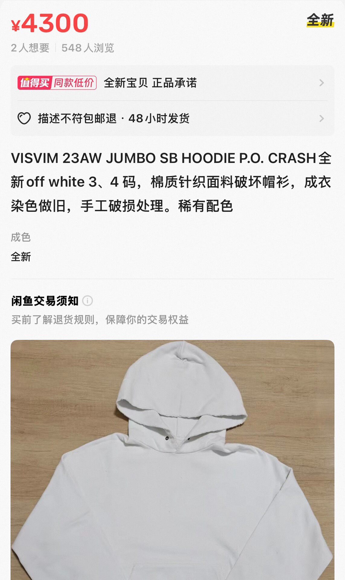 Visvim 23AW Jumbo SB Crash Hoodie — front