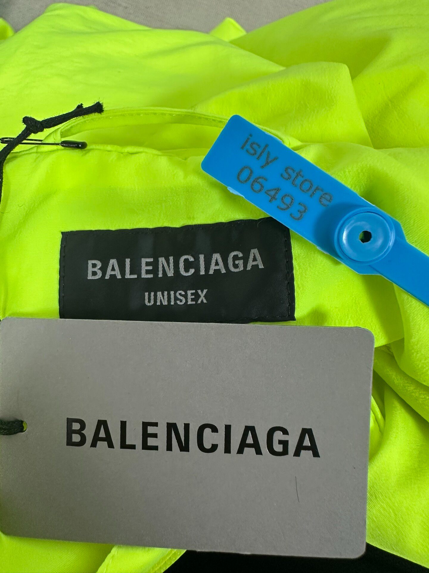 Balenciaga Neon Green Stand Collar Zip Jacket — label
