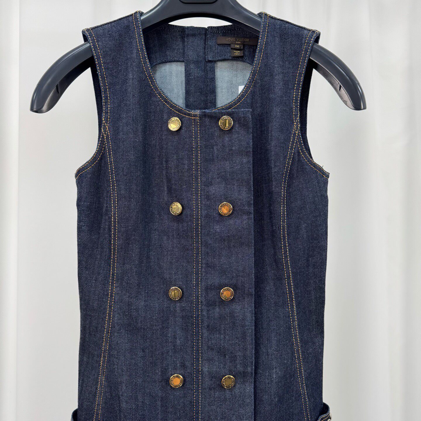 Louis Vuitton Double-Breasted Sleeveless Denim Dress — detail