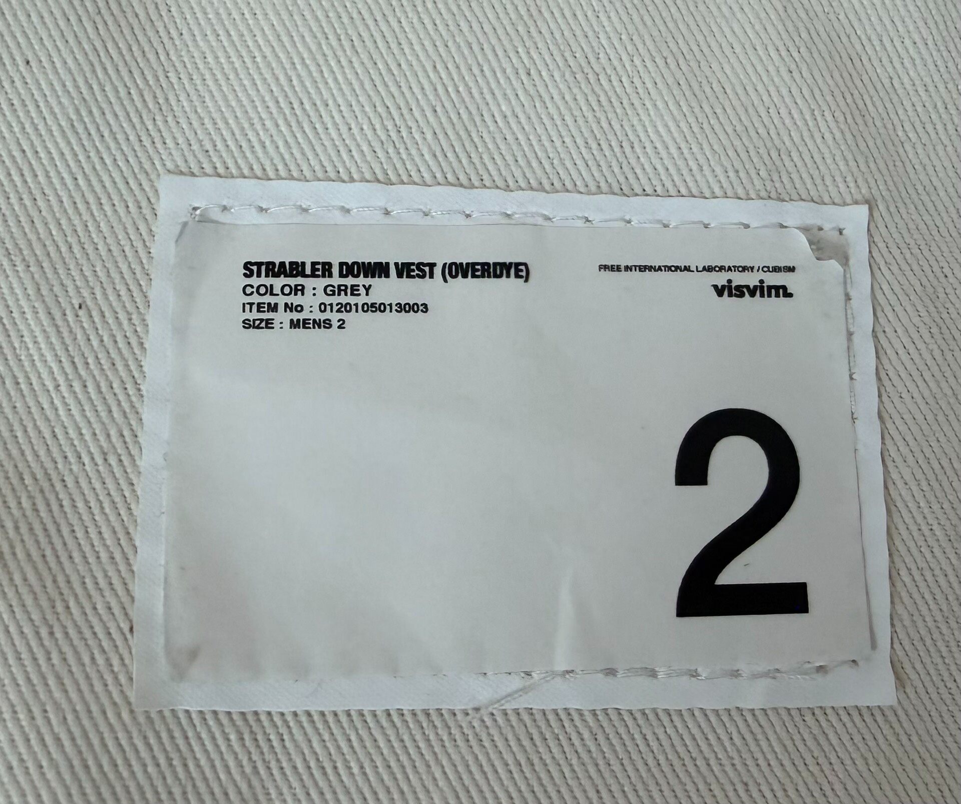 VISVIM 20SS Strabbler Down Vest — label