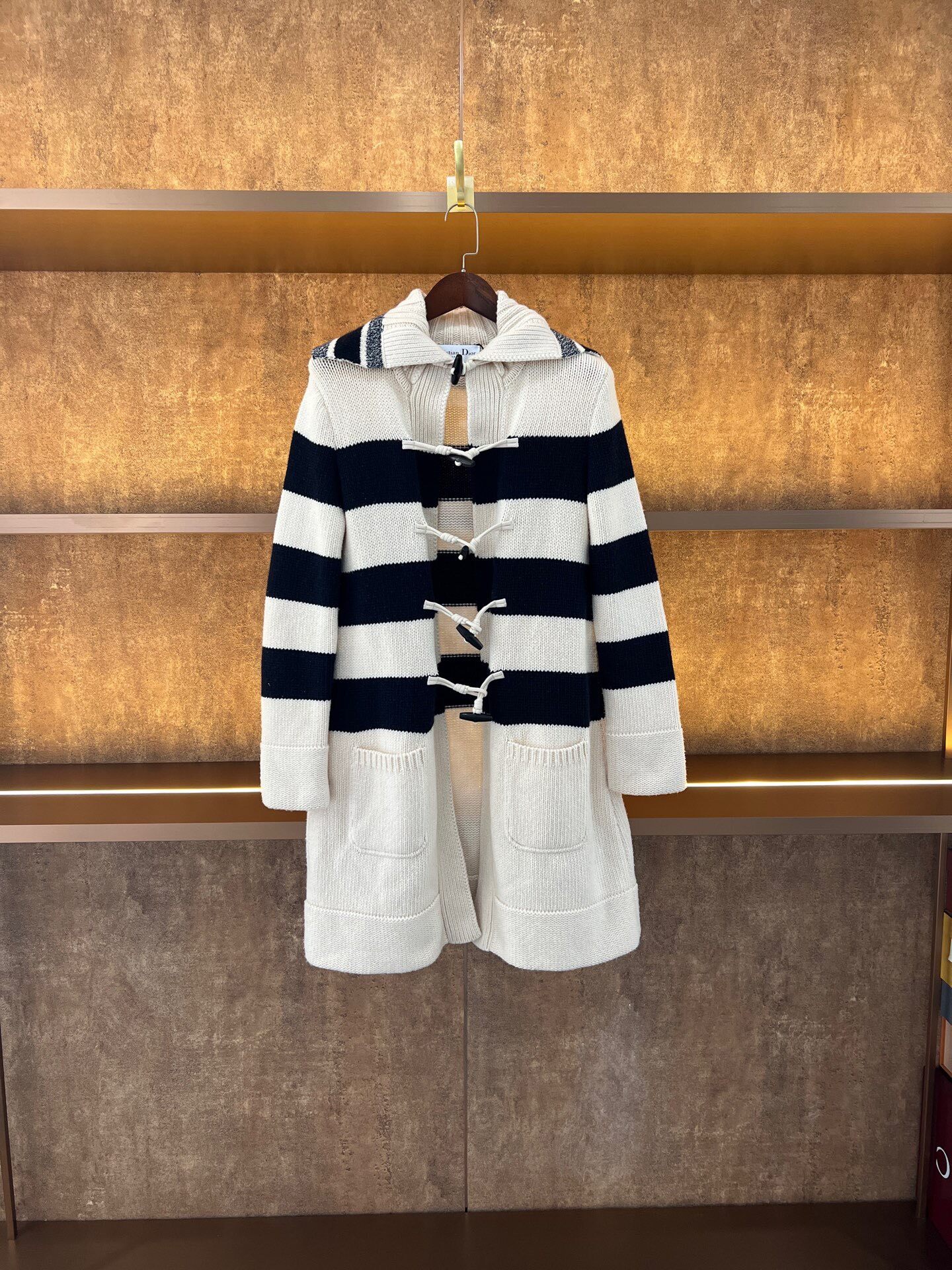 Dior Striped Duffle Coat With Horn Buttons