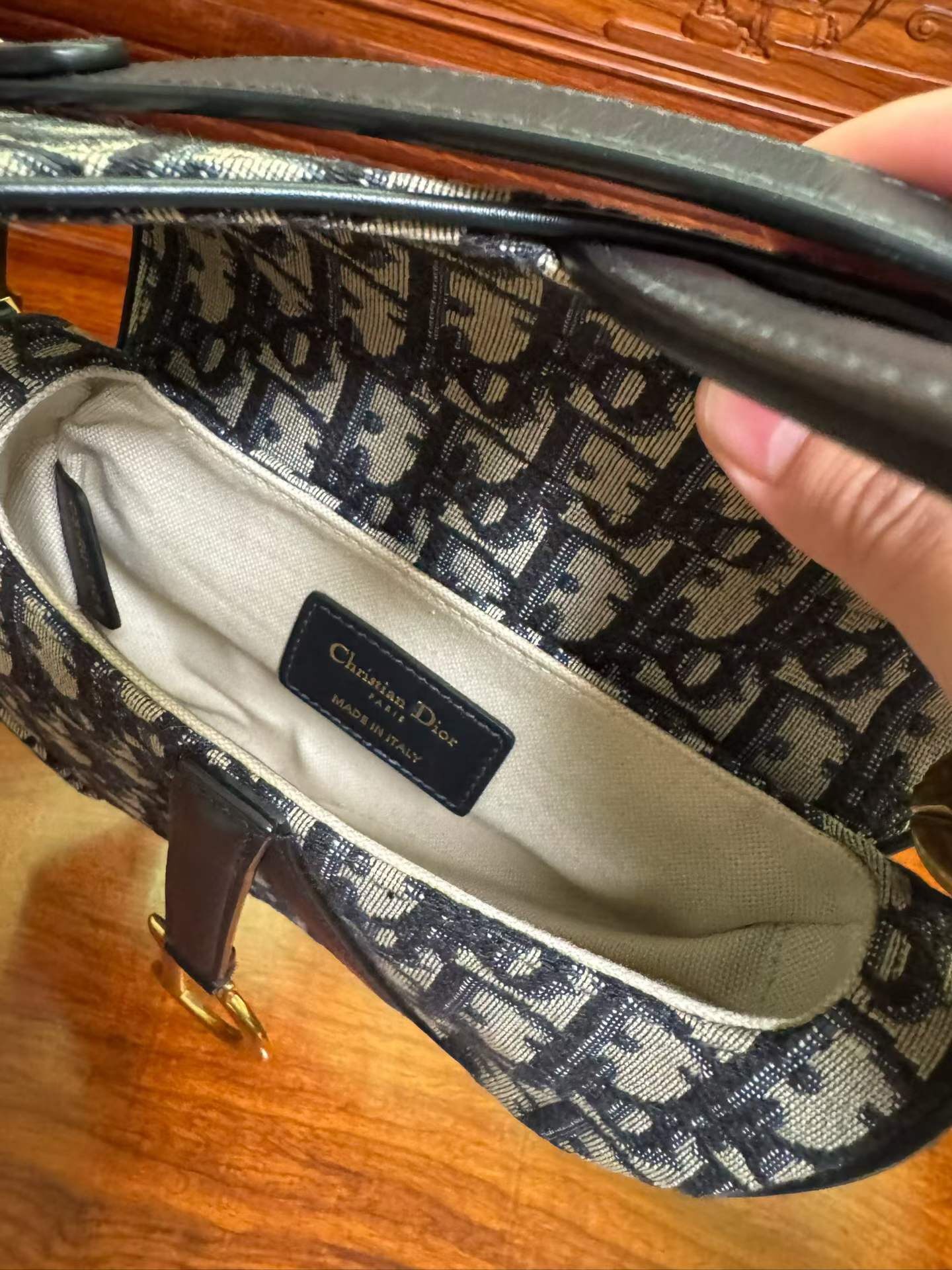 Dior Mini Monogram Saddle Bag — label