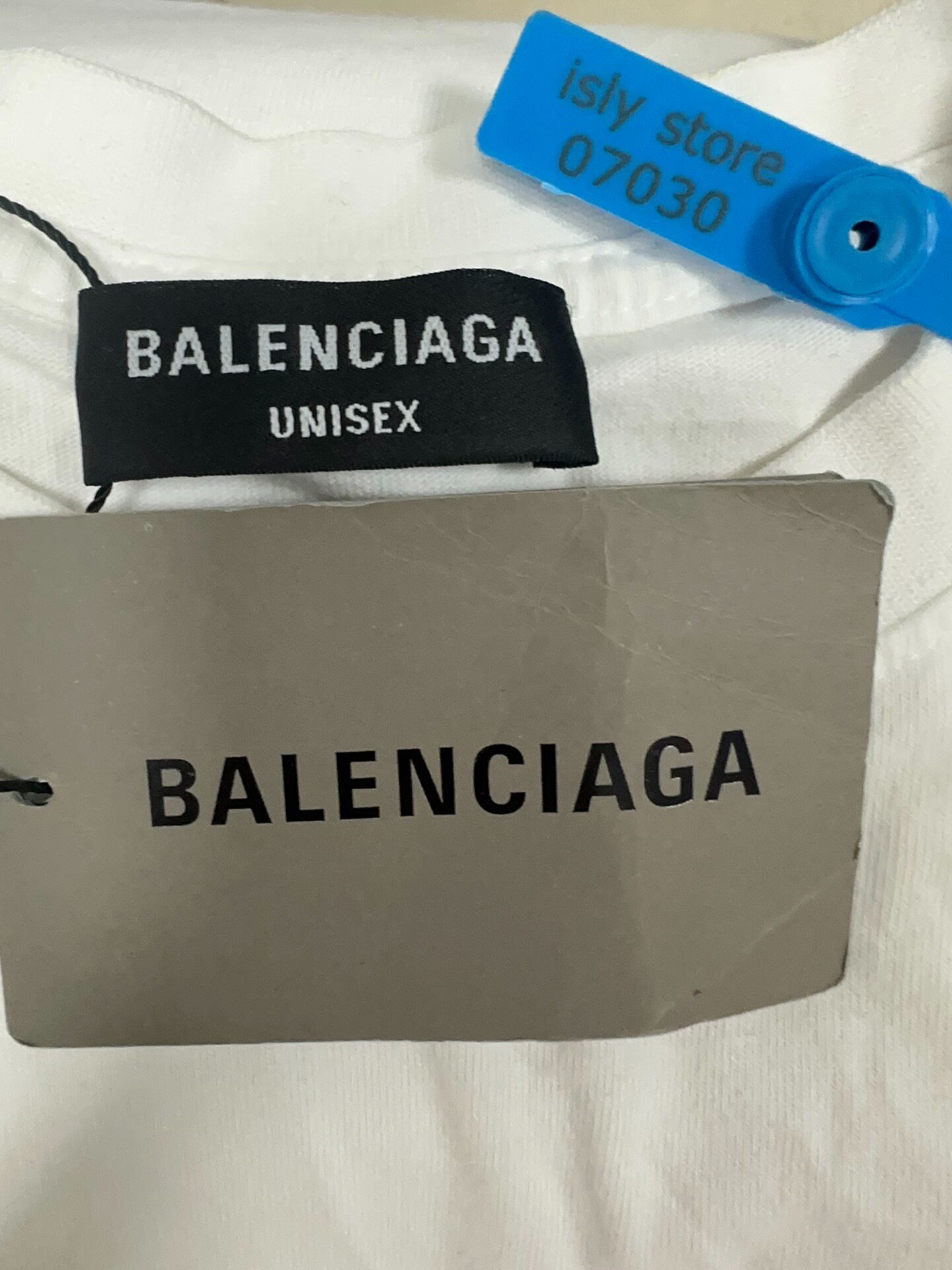 Balenciaga Women’s White Logo Short Tee — label