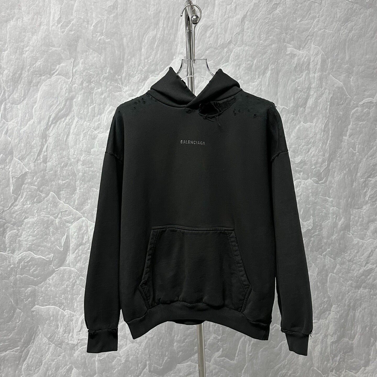 Balenciaga SS24 Distressed Logo Hoodie — detail