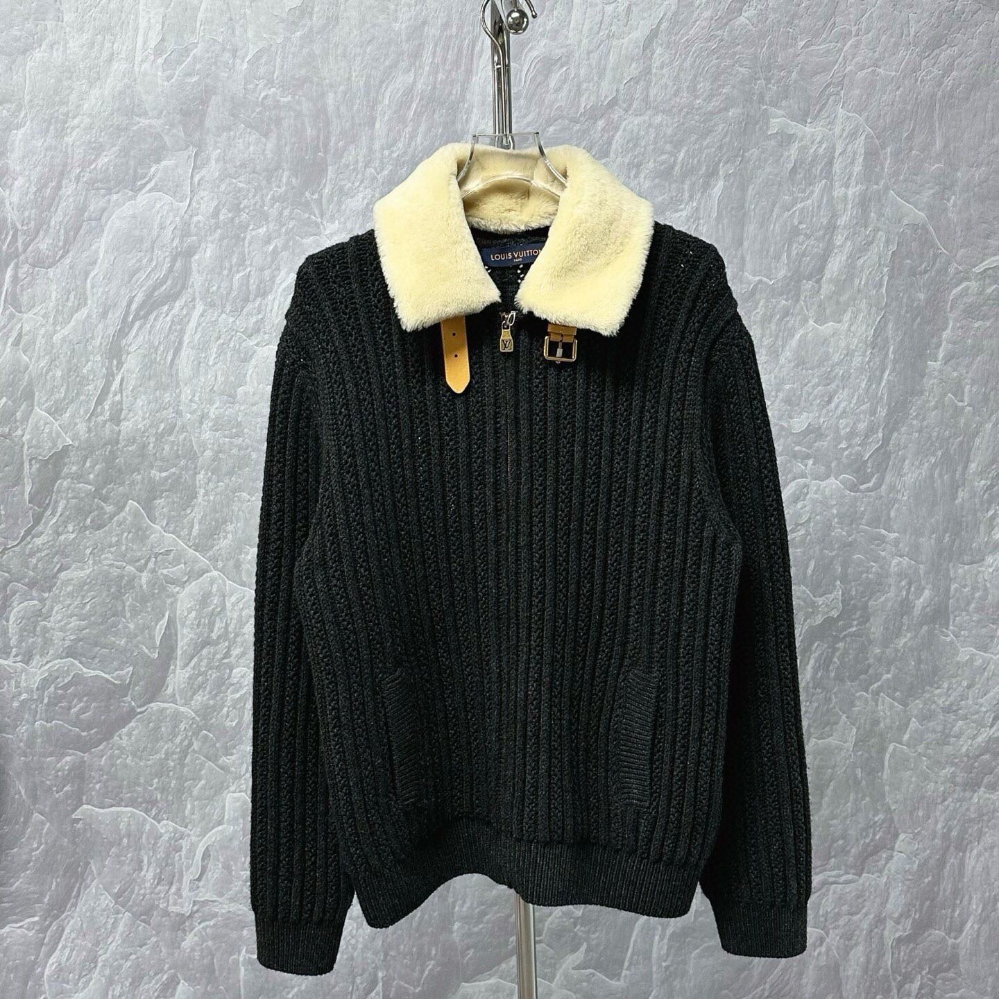 Louis Vuitton SS26 Knit Shearling Zip Jacket — front