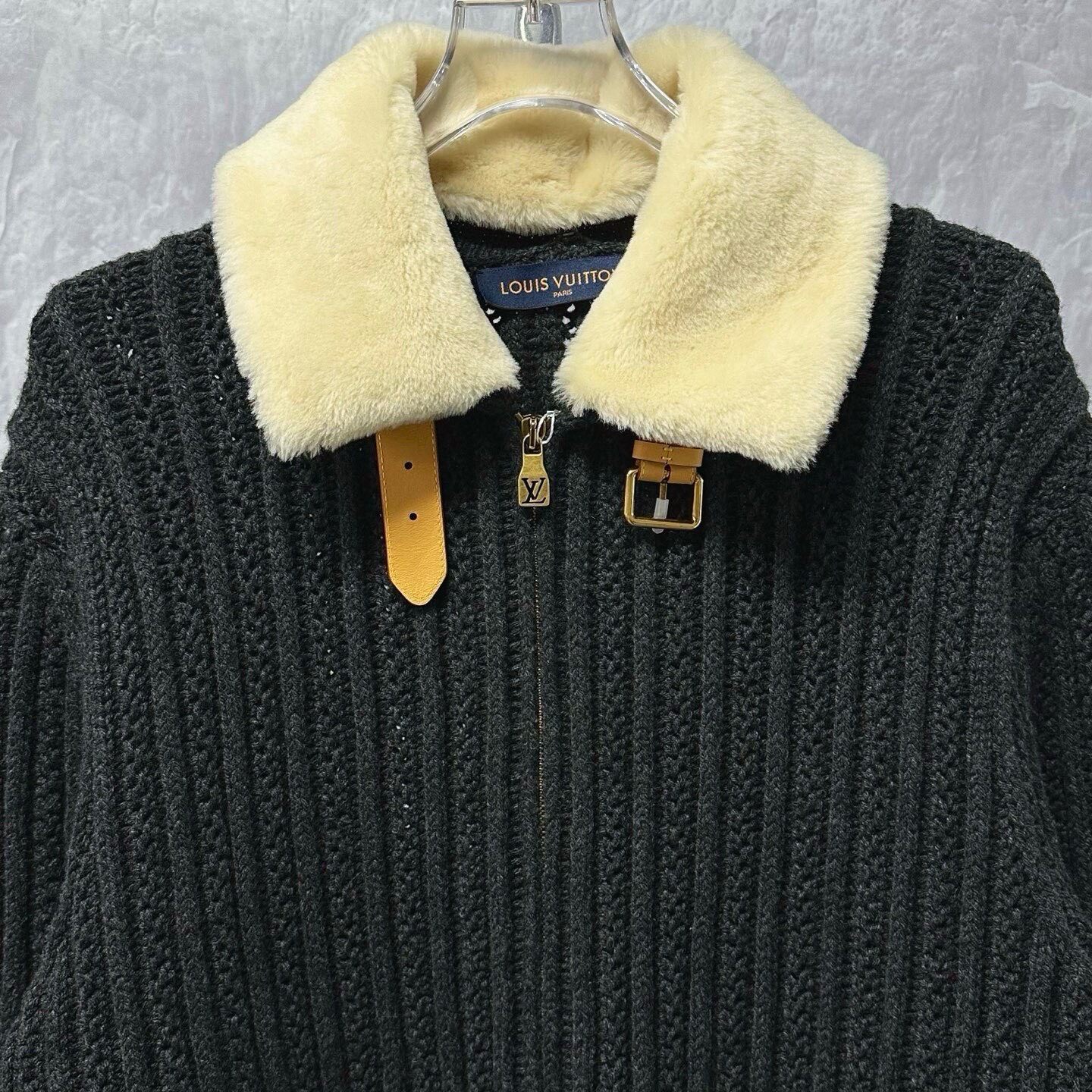 Louis Vuitton SS26 Knit Shearling Zip Jacket — detail