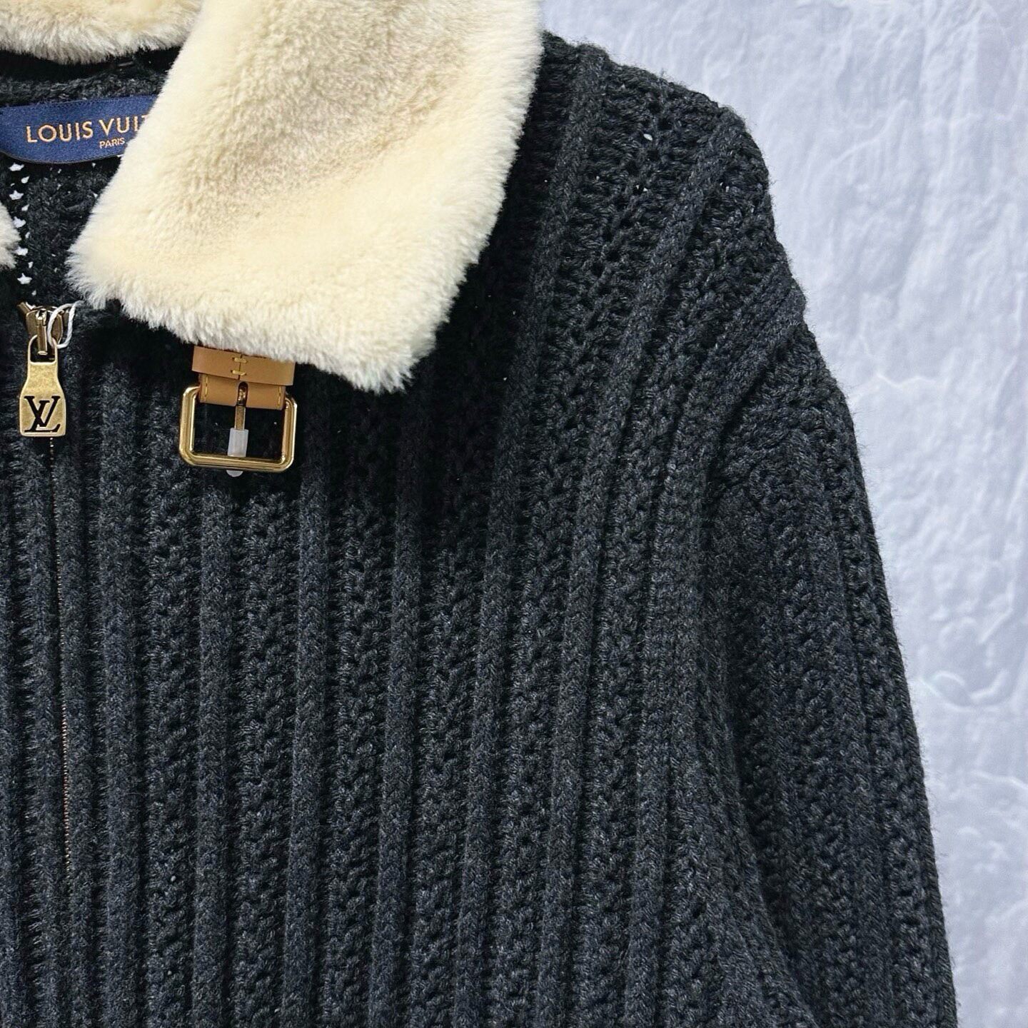 Louis Vuitton SS26 Knit Shearling Zip Jacket — back