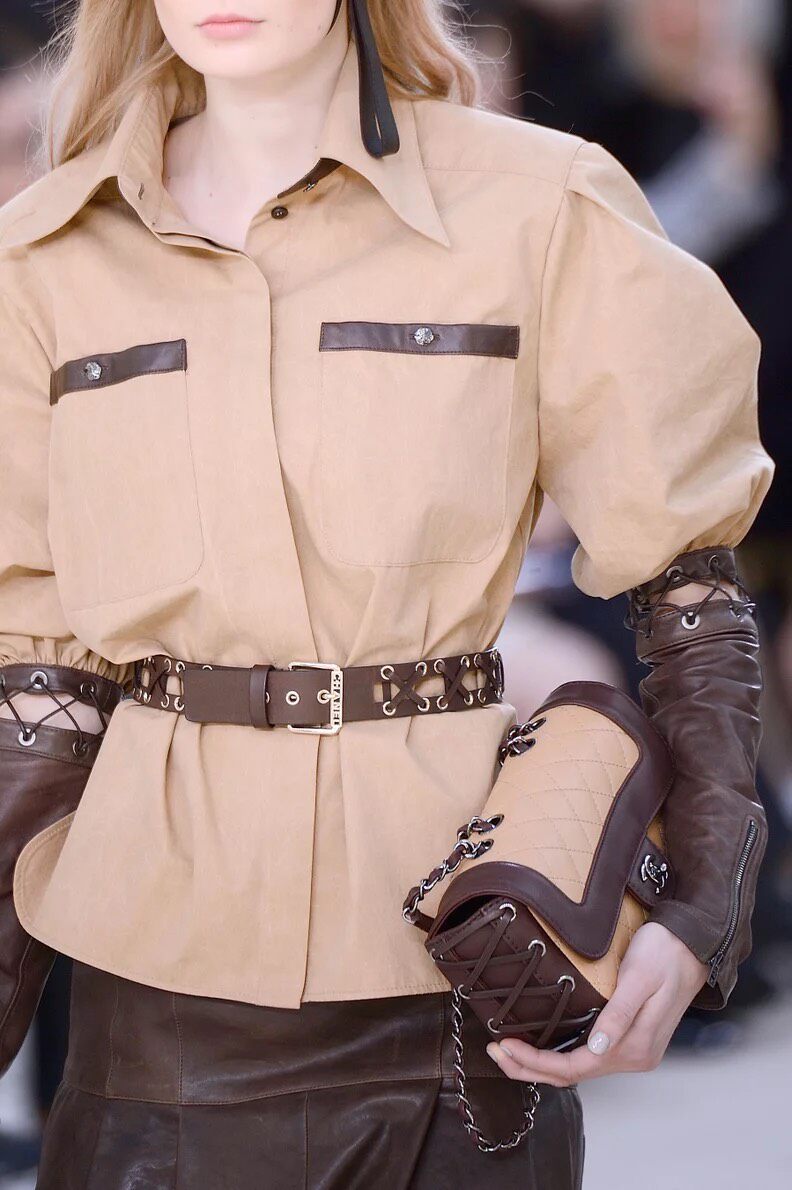 Chanel FW16 Leather Sleeve Workwear Jacket — detail