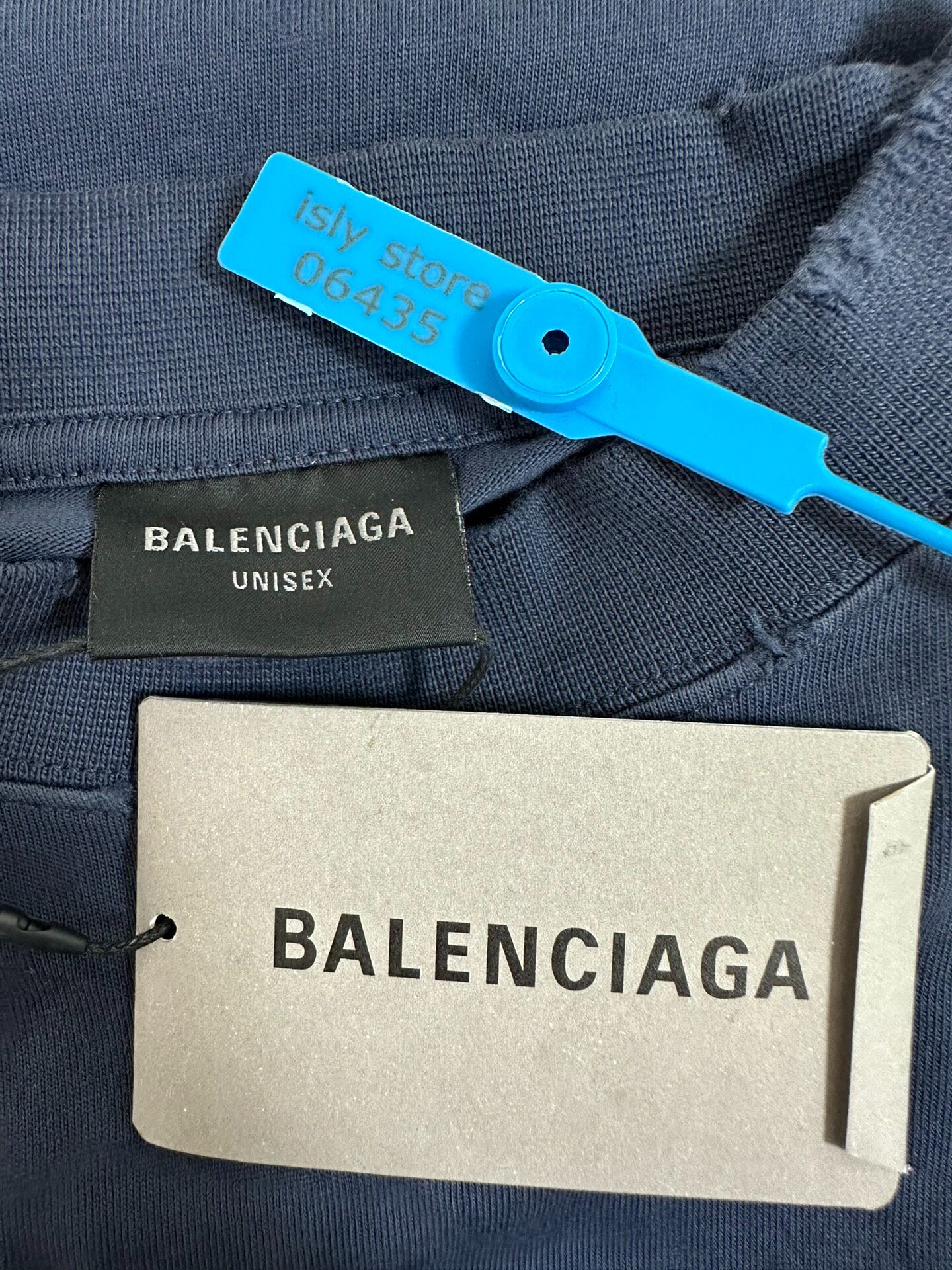 Balenciaga Distressed Logo Navy T-Shirt — label
