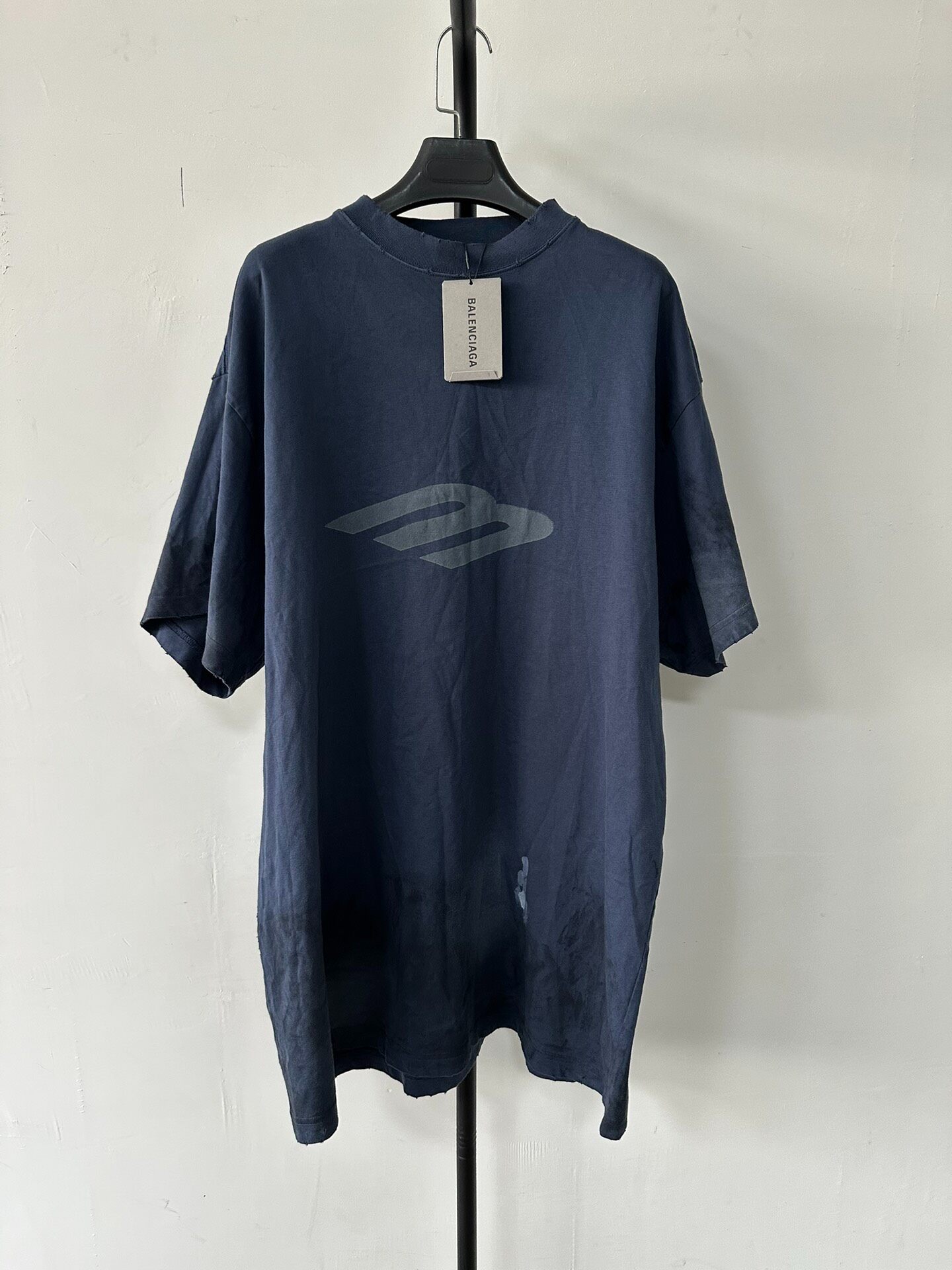 Balenciaga Distressed Logo Navy T-Shirt
