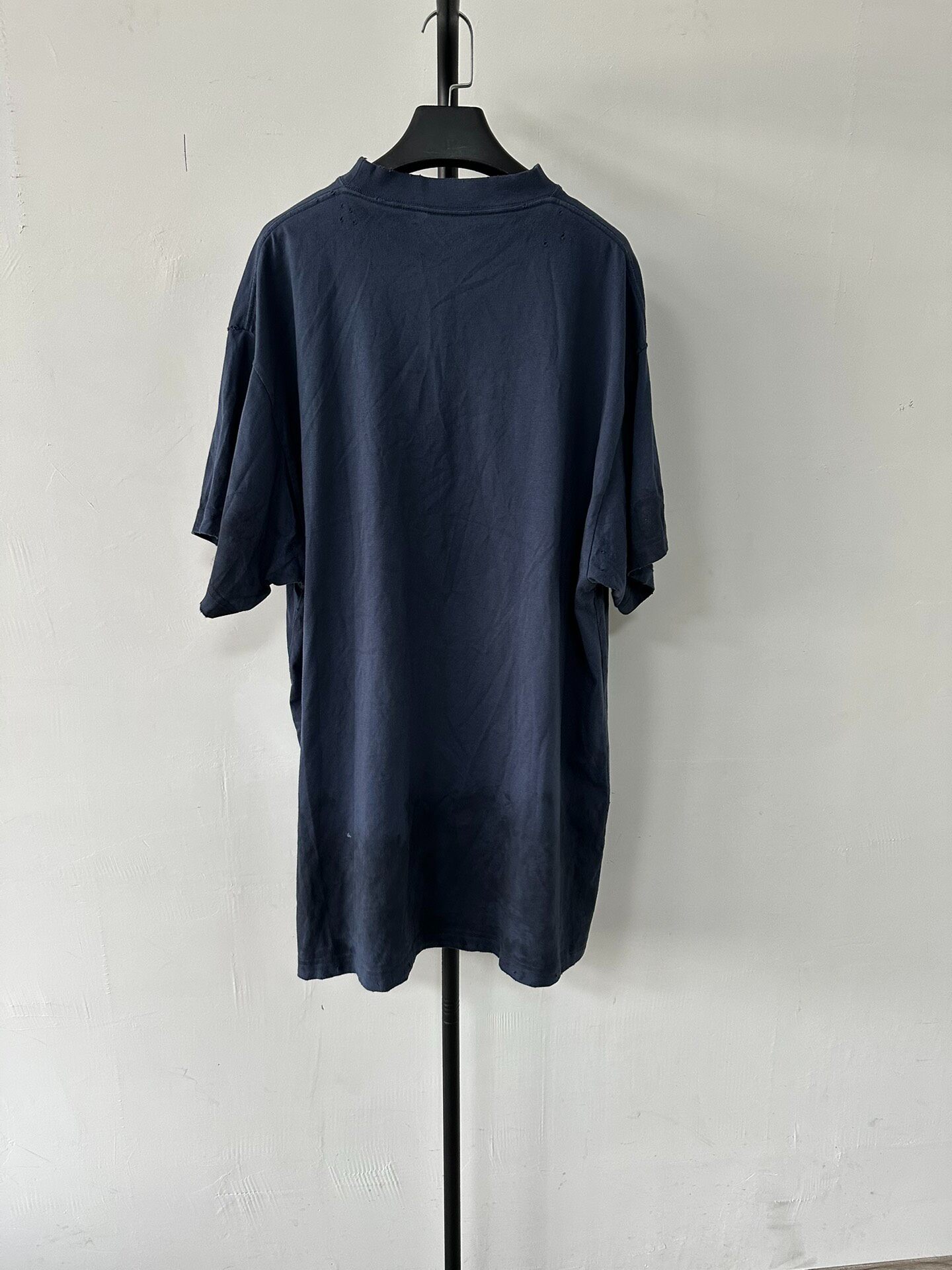 Balenciaga Distressed Logo Navy T-Shirt — front