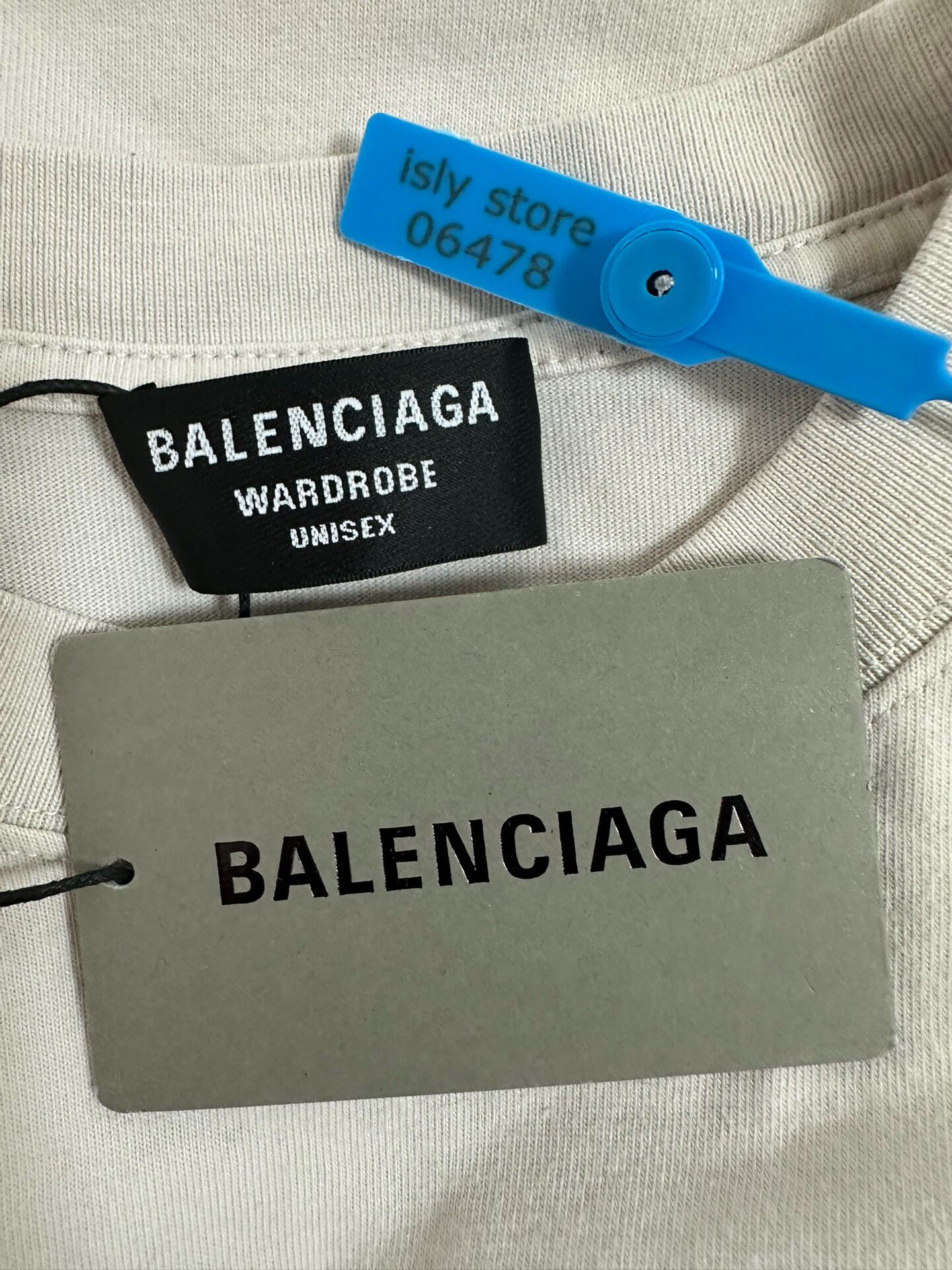 Balenciaga Men’s Beige Logo T-Shirt — label