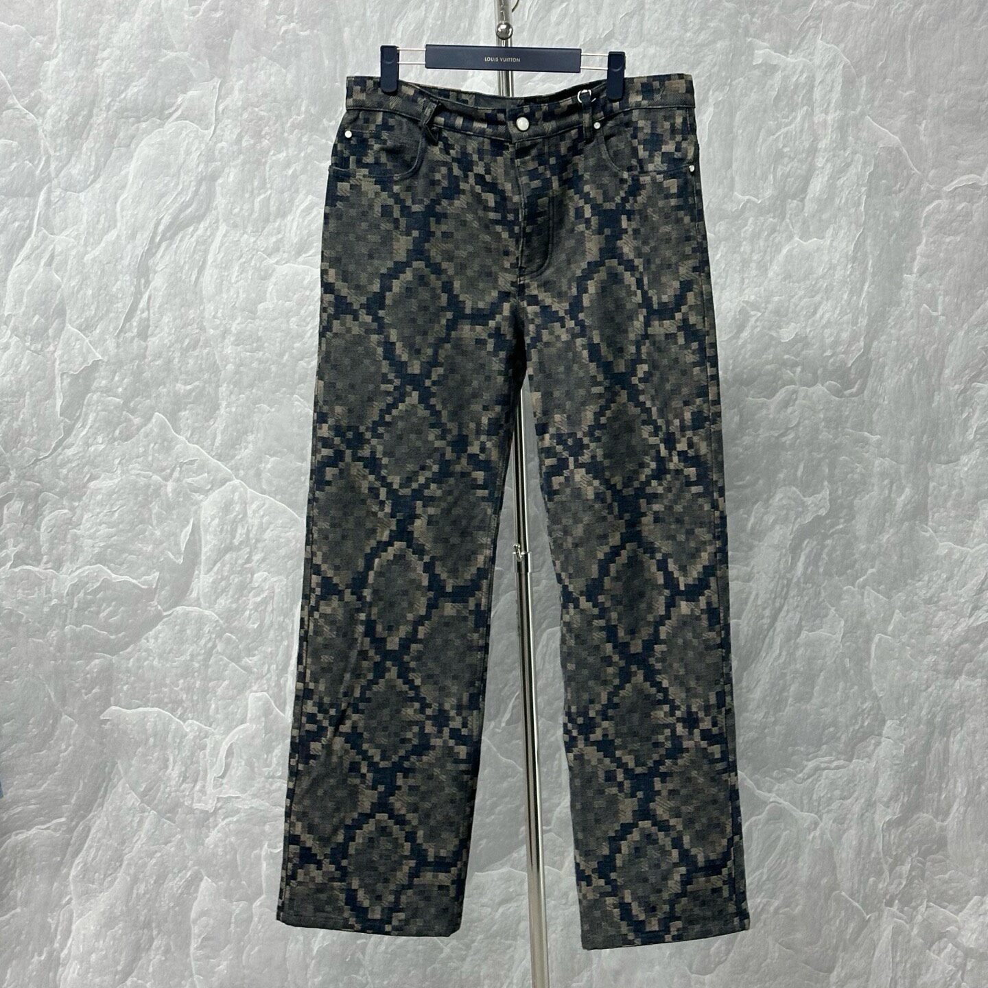 Louis Vuitton SS25 Snake Check Denim Pants — front