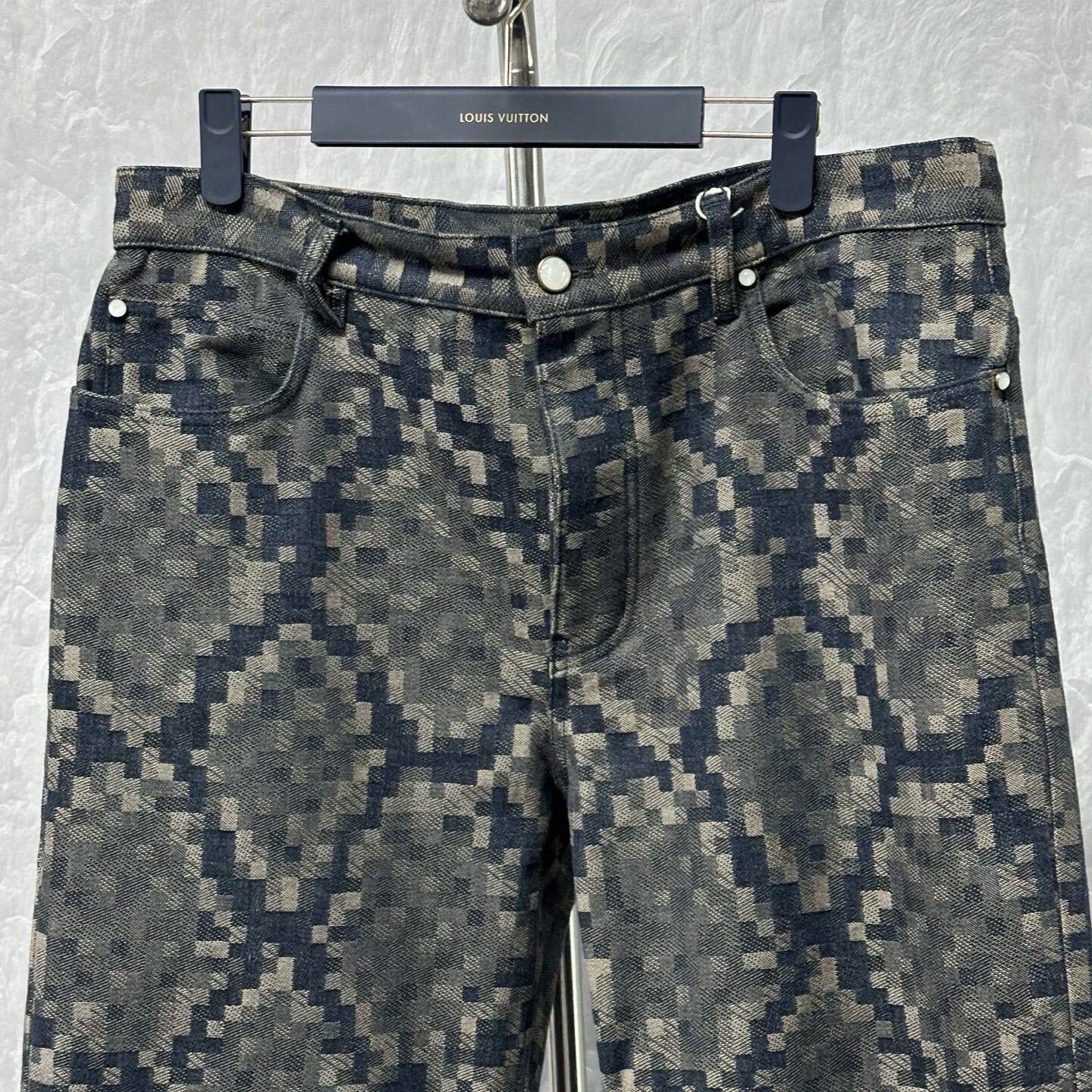 Louis Vuitton SS25 Snake Check Denim Pants — detail