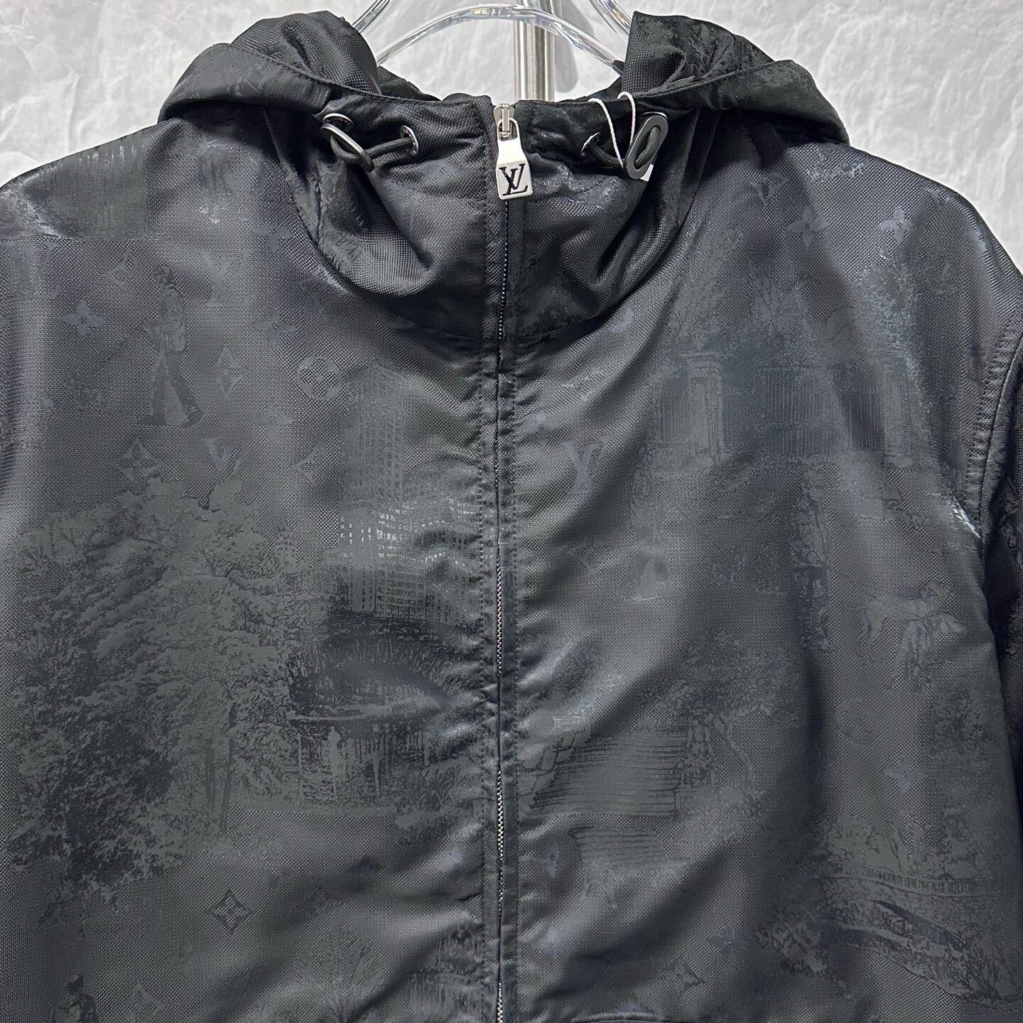 LV SS25 Cityscape Jacquard Hooded Jacket — front