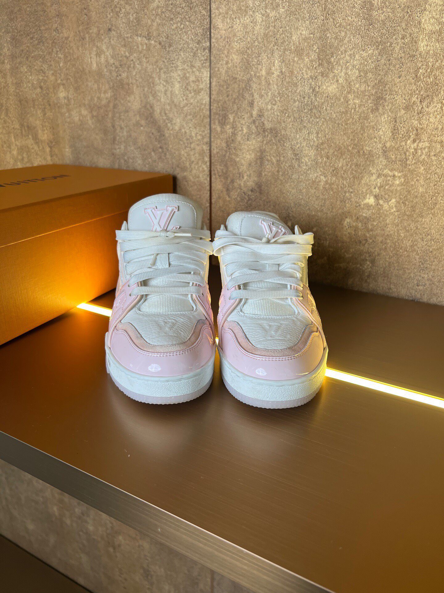 Louis Vuitton Pale Pink Patent Trainer — detail