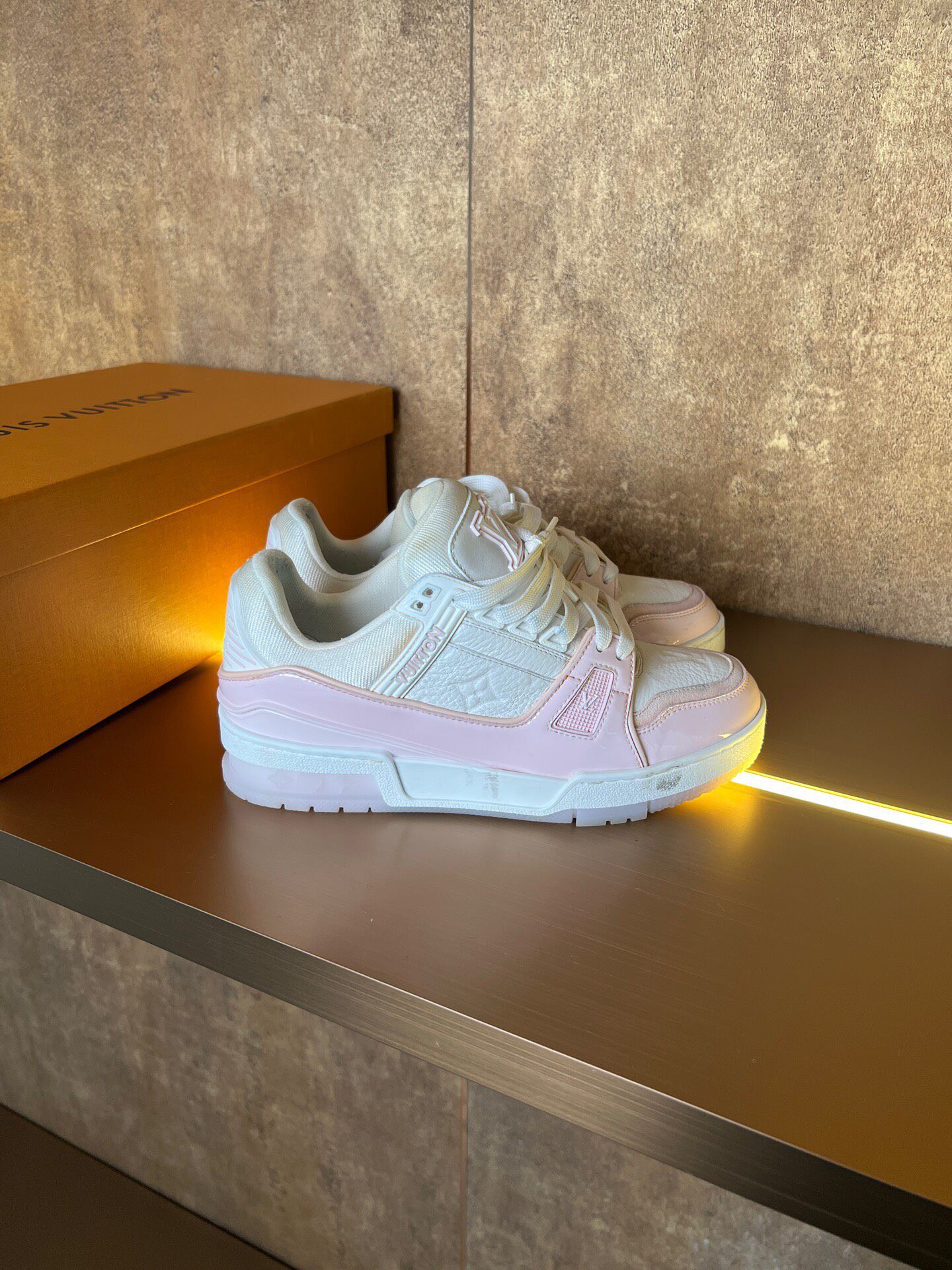 Louis Vuitton Pale Pink Patent Trainer — back