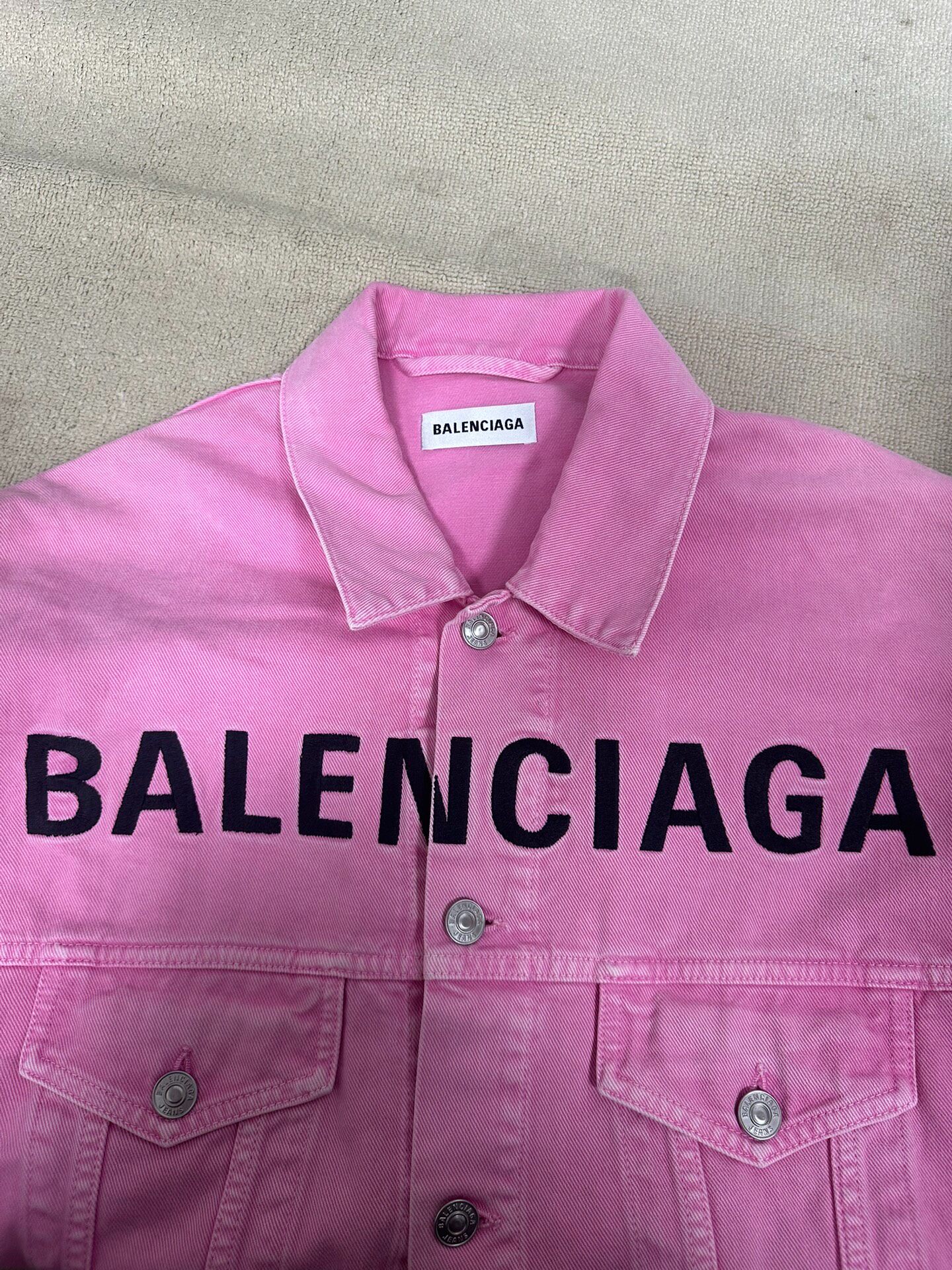 Balenciaga Women’s Pink Denim Jacket — detail