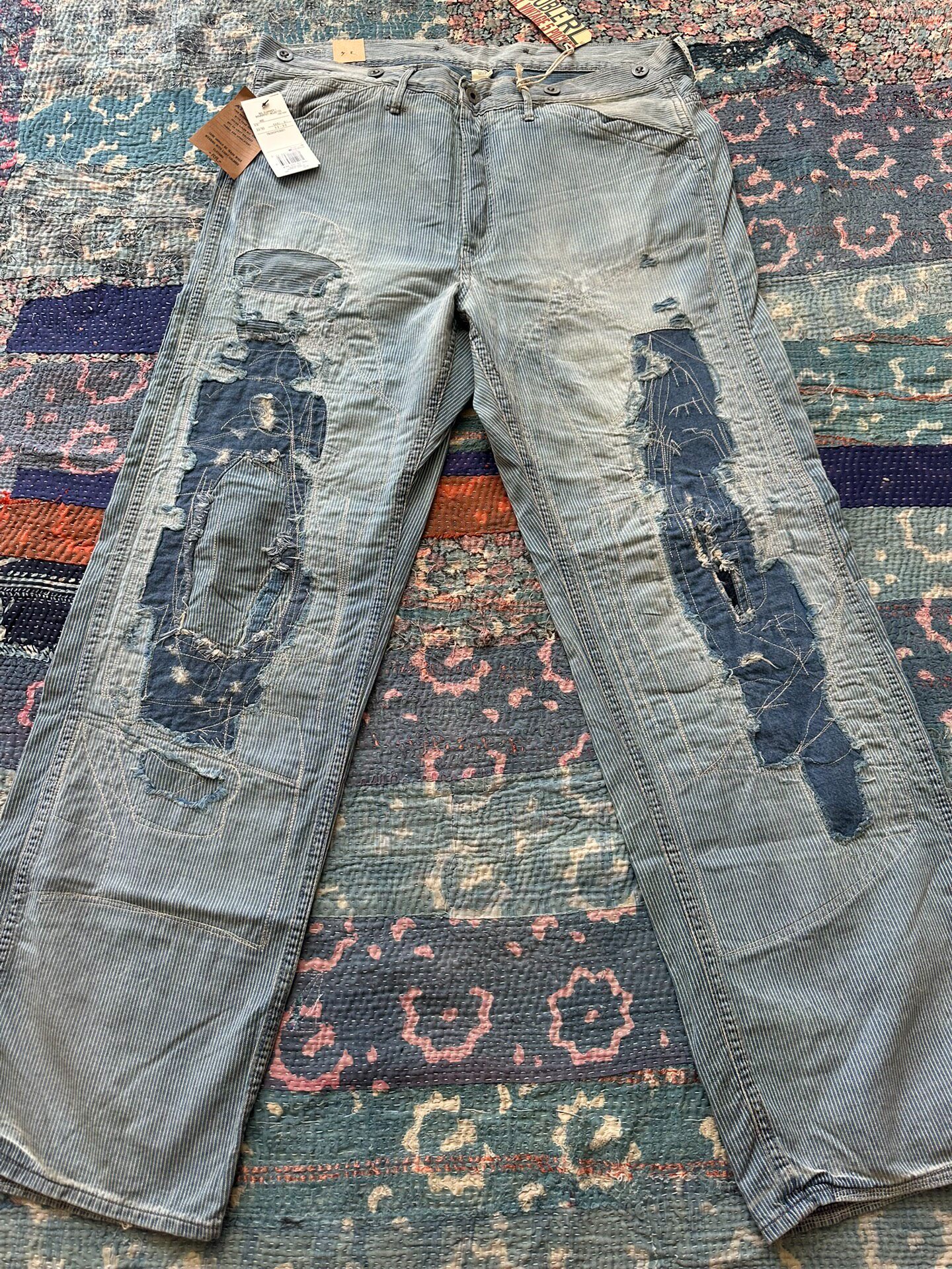 New RRL Striped Distressed Denim Pants