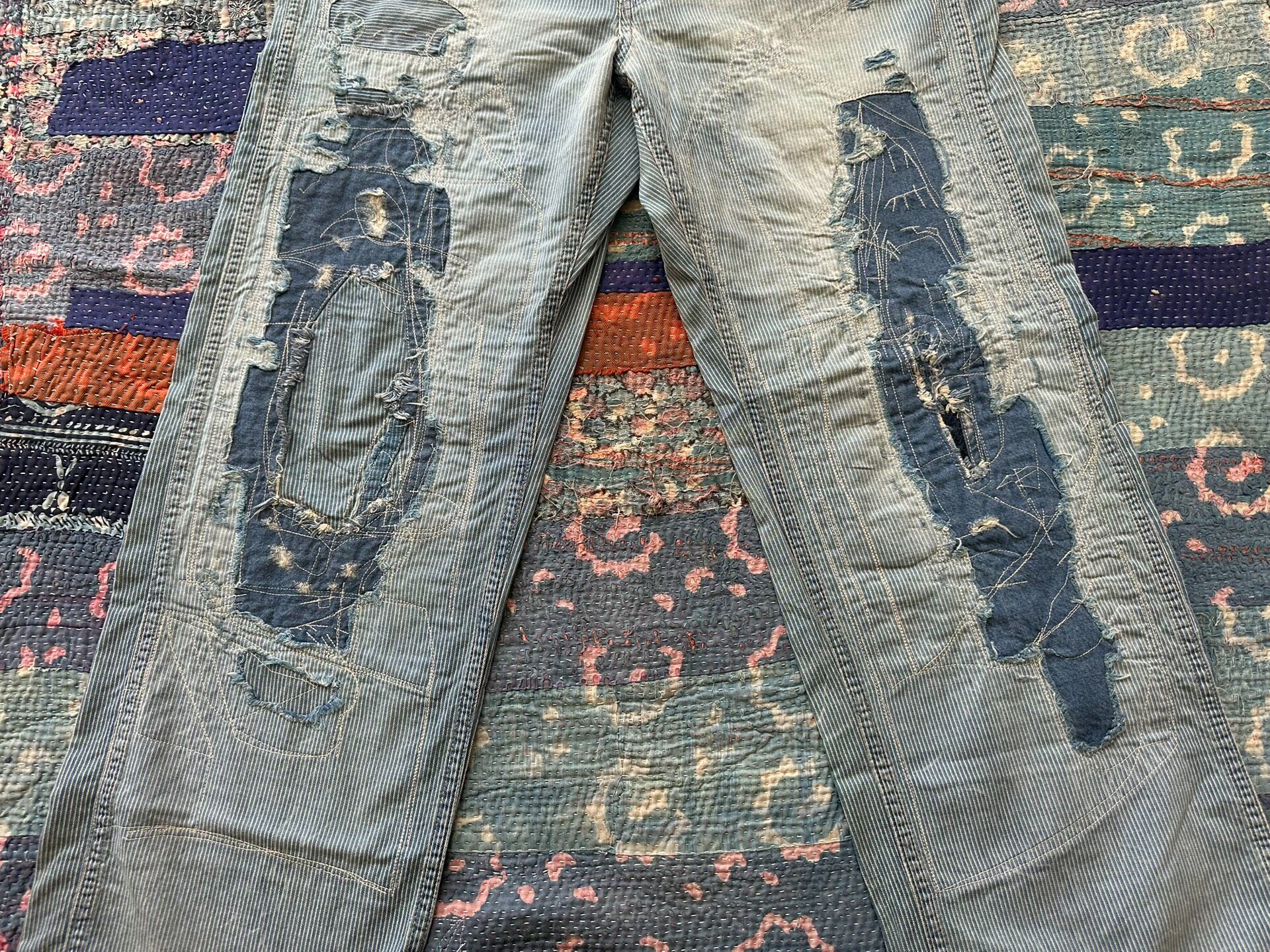 New RRL Striped Distressed Denim Pants — back