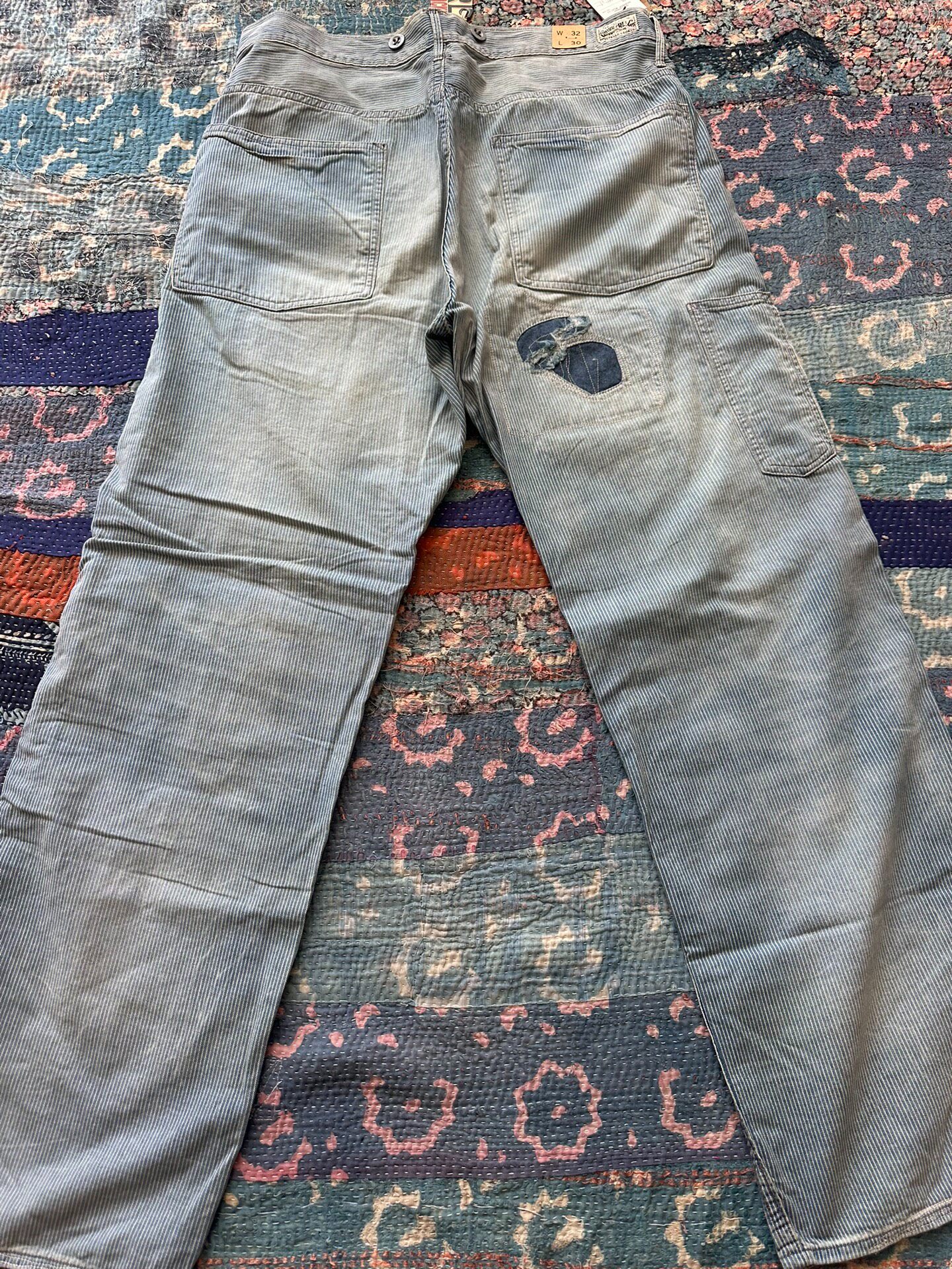 New RRL Striped Distressed Denim Pants — front