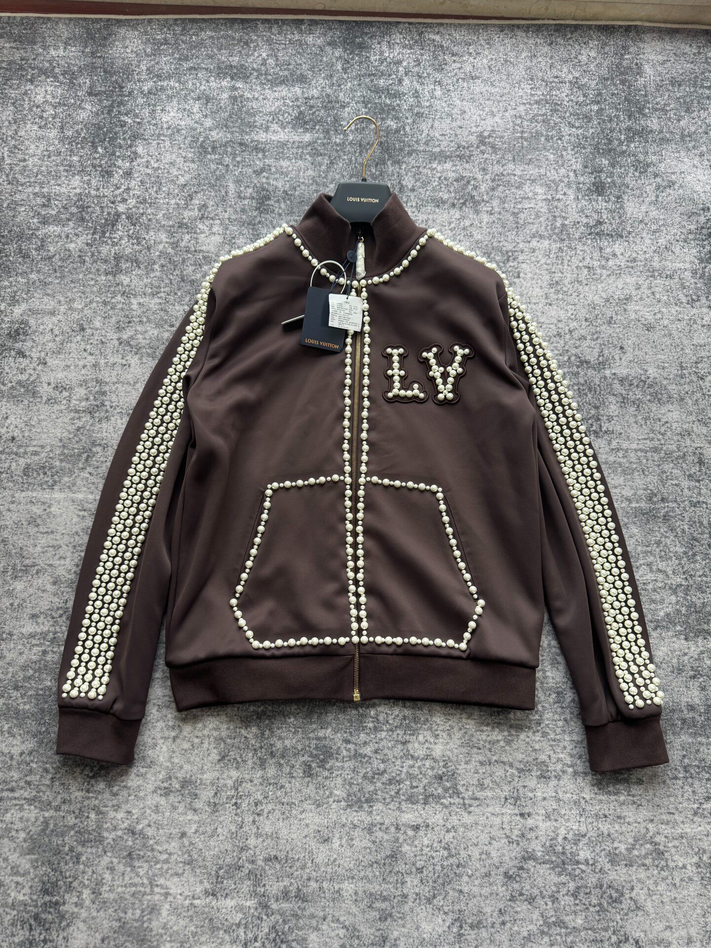 Louis Vuitton Brown Pearl Embellished Jacket