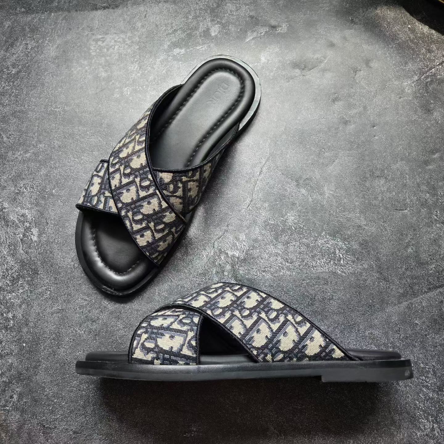 Dior Monogram Cross-Strap Slides — detail