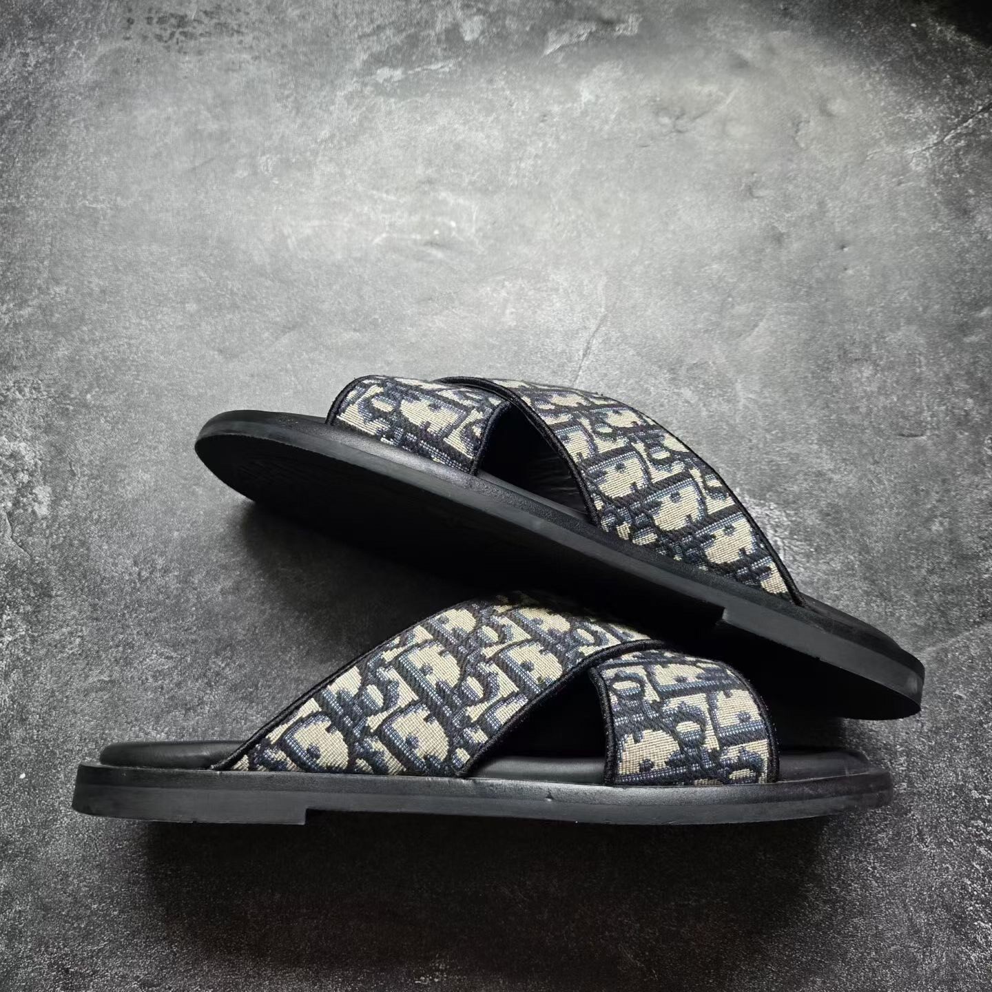 Dior Monogram Cross-Strap Slides — label