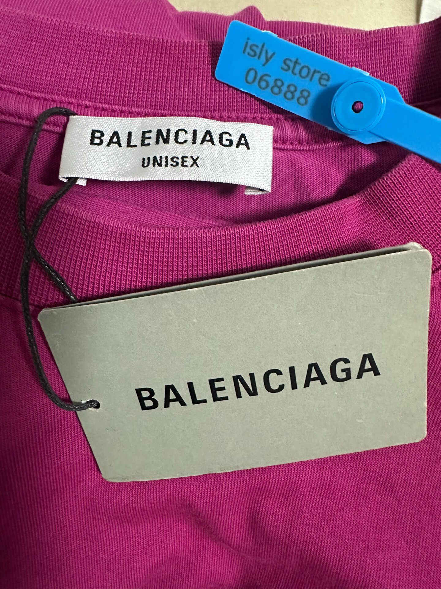Balenciaga Pink Logo Loose Short Sleeve Tee — label
