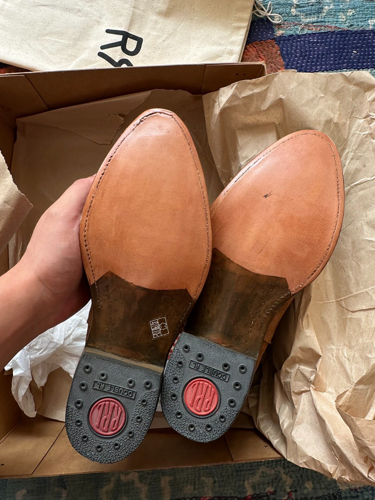 RRL Tan Suede Chelsea Western Boots — front