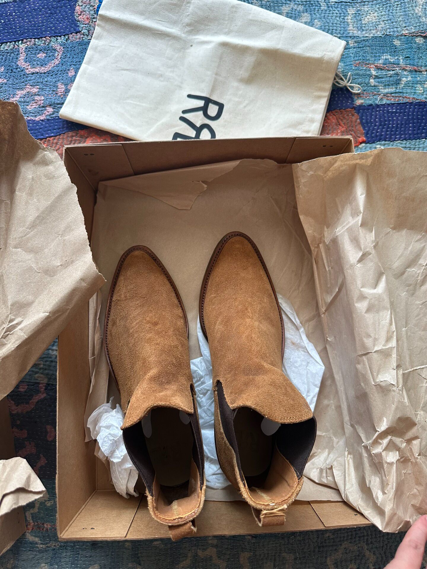 RRL Tan Suede Chelsea Western Boots
