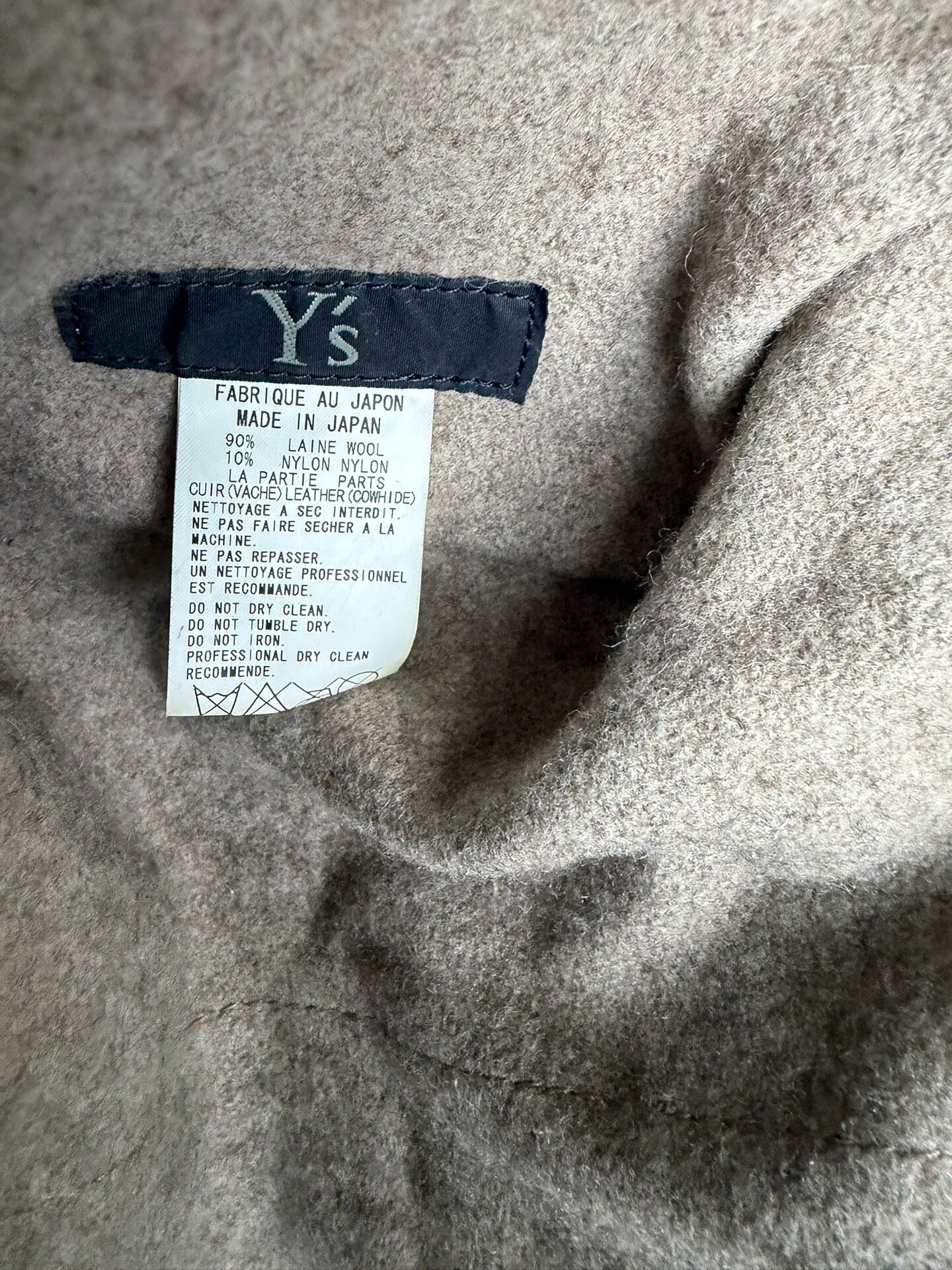 Y's Yohji Yamamoto Taupe Wool Shoulder Bag — back