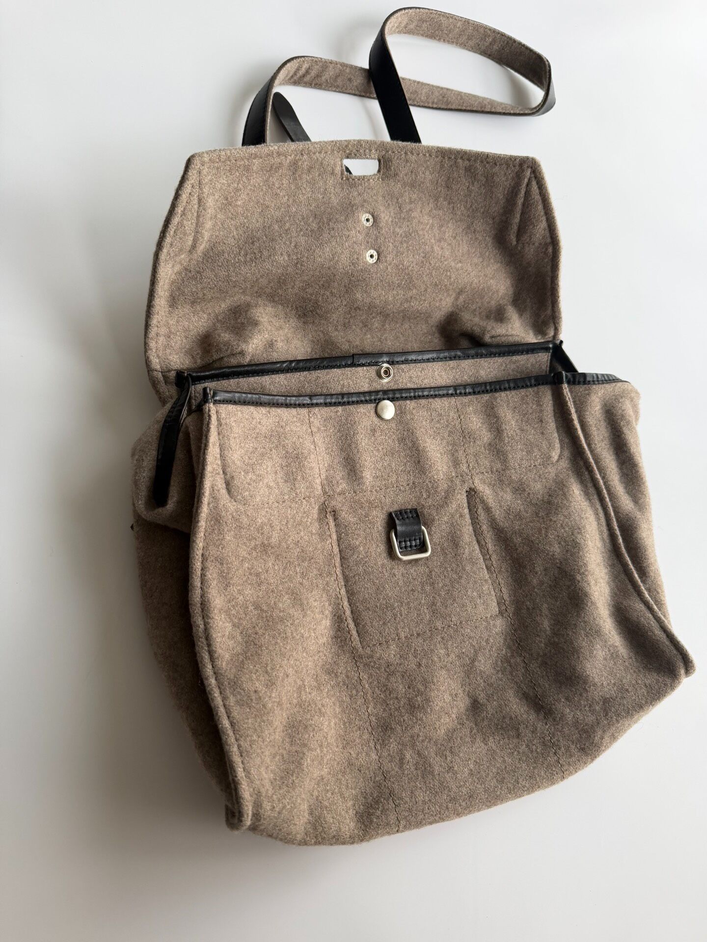 Y's Yohji Yamamoto Taupe Wool Shoulder Bag — front