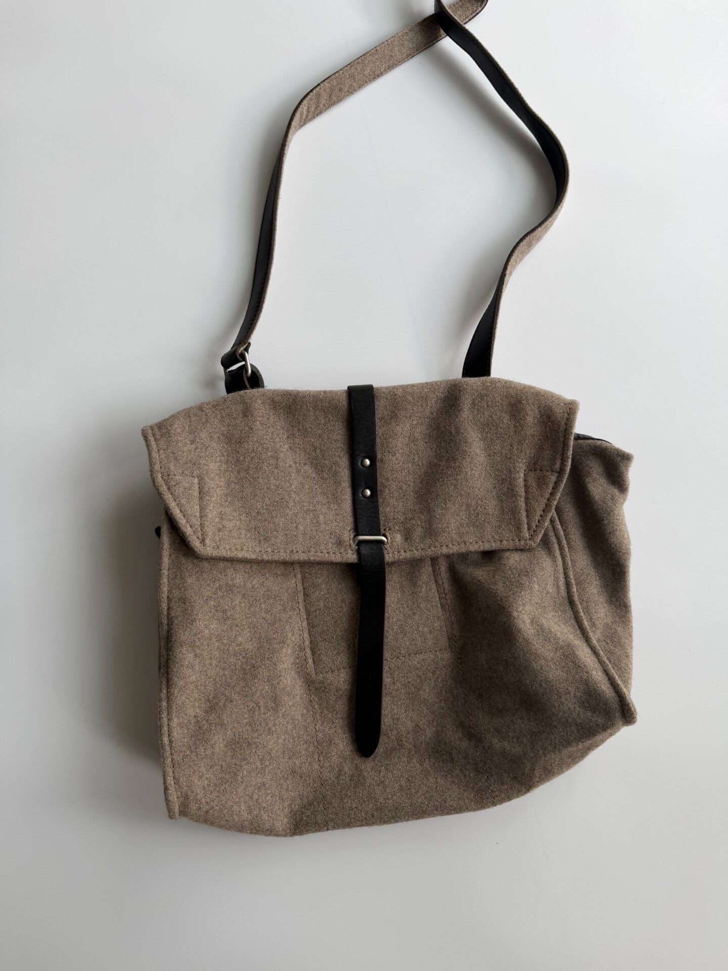 Y's Yohji Yamamoto Taupe Wool Shoulder Bag
