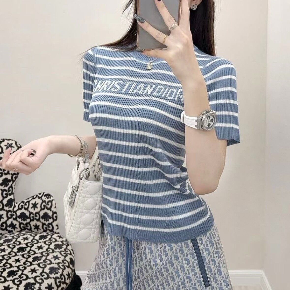 Dior FW25 Dioriviera Striped Short Sleeve Top — front