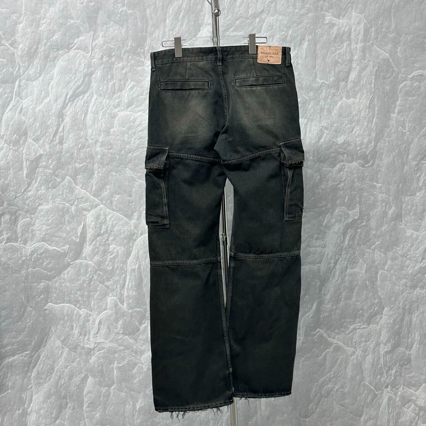 Balenciaga Distressed Denim Cargo Pants — label