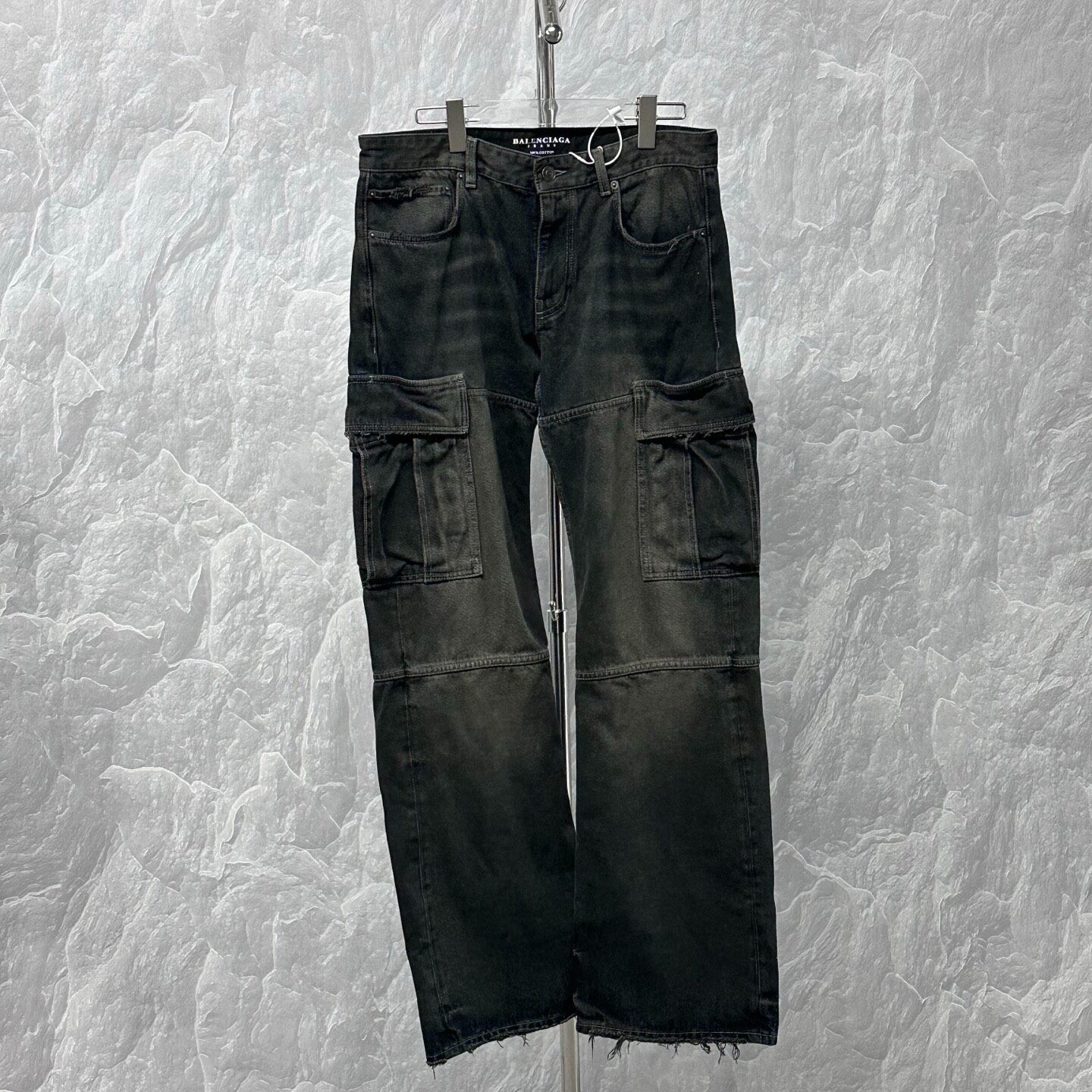 Balenciaga Distressed Denim Cargo Pants — front