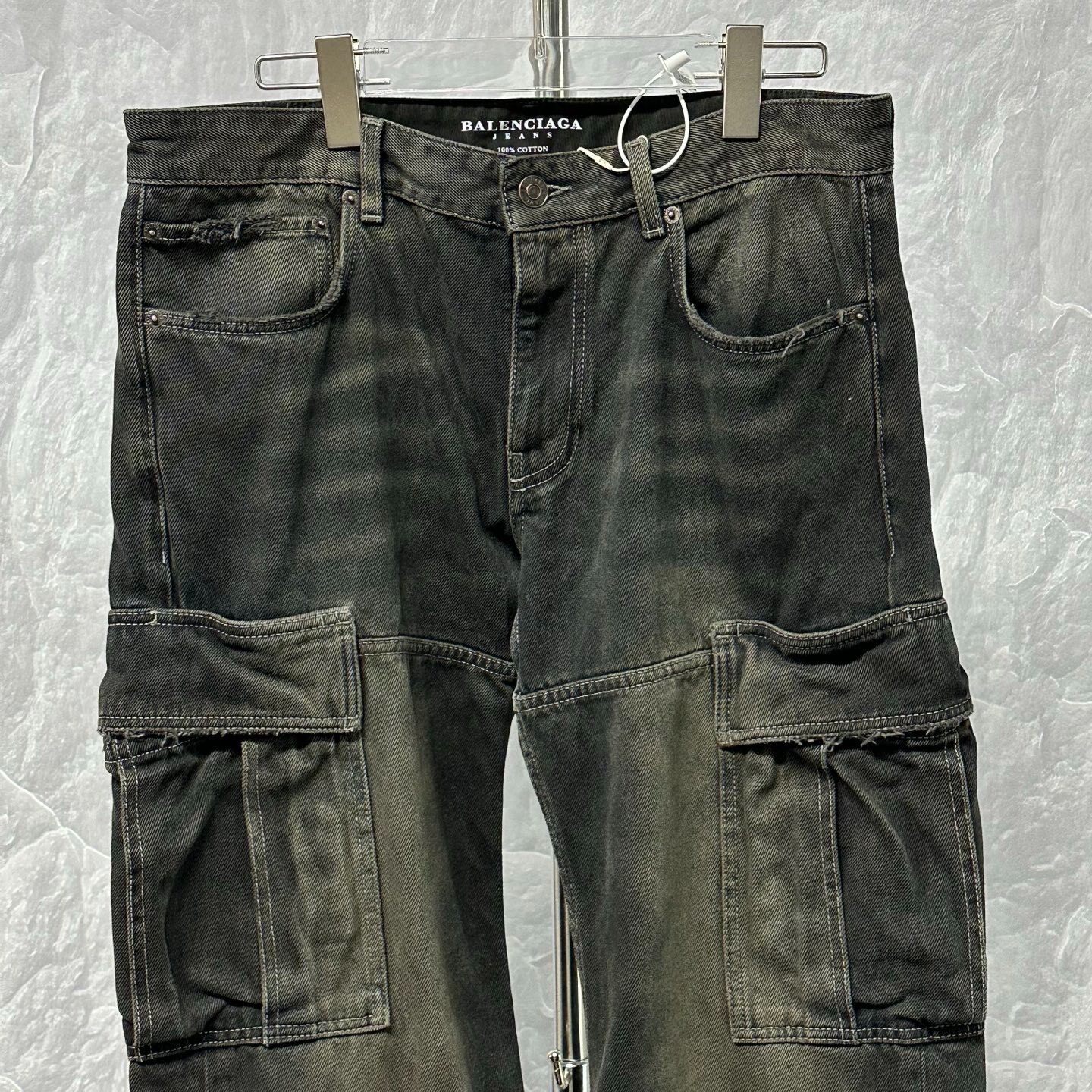 Balenciaga Distressed Denim Cargo Pants — detail