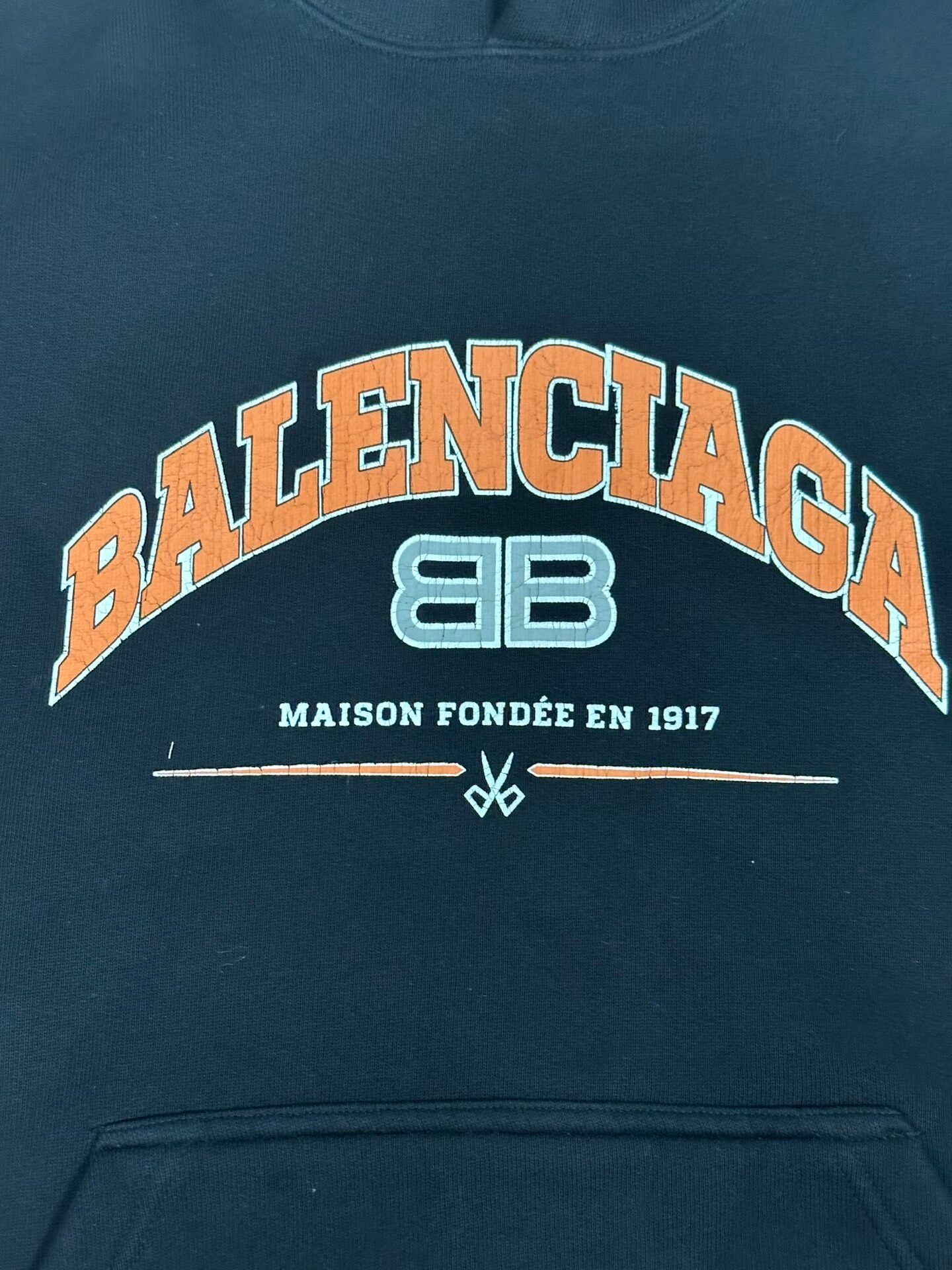 Balenciaga Men's Black Hooded Sweatshirt — detail