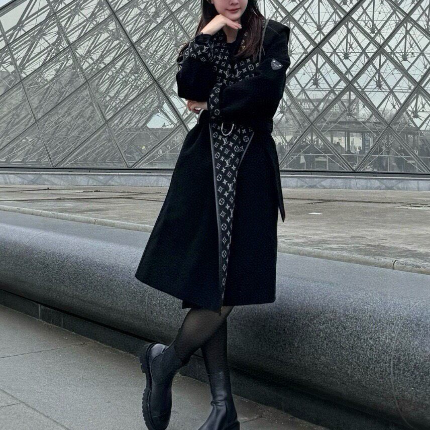 Louis Vuitton Wool Hooded Monogram Coat — front