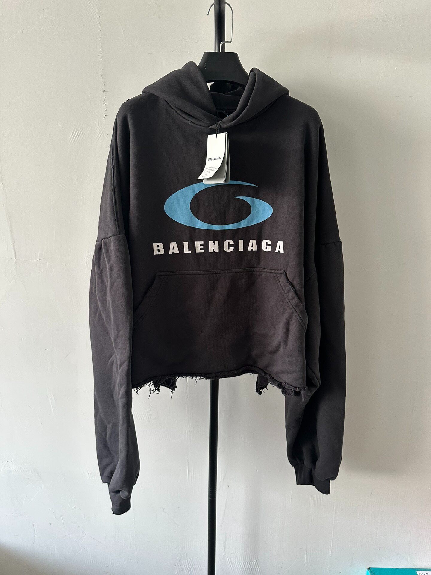 Balenciaga Black Cropped Logo Hoodie