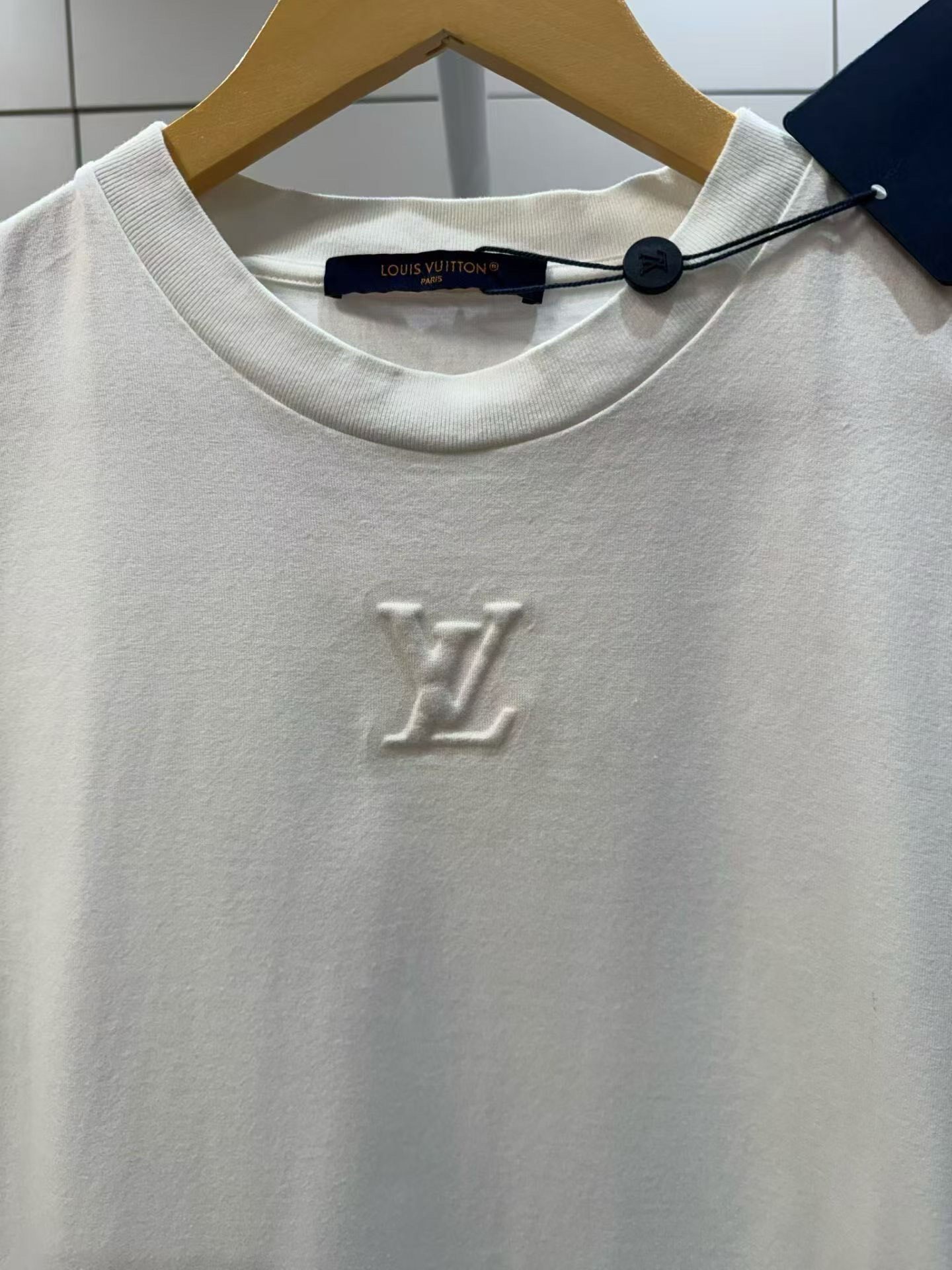 Louis Vuitton White Embossed Logo T-Shirt — front