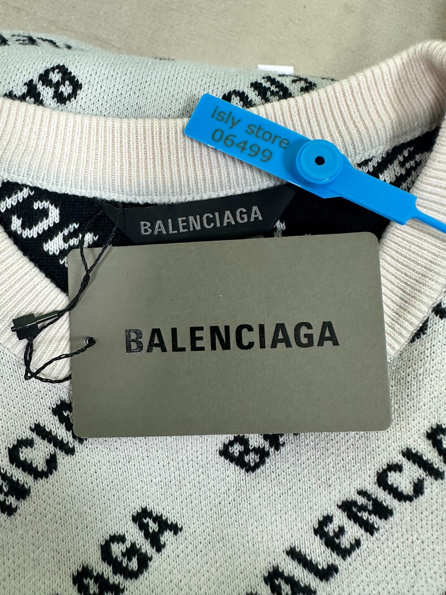 Balenciaga Beige Logo Crewneck Sweater — back