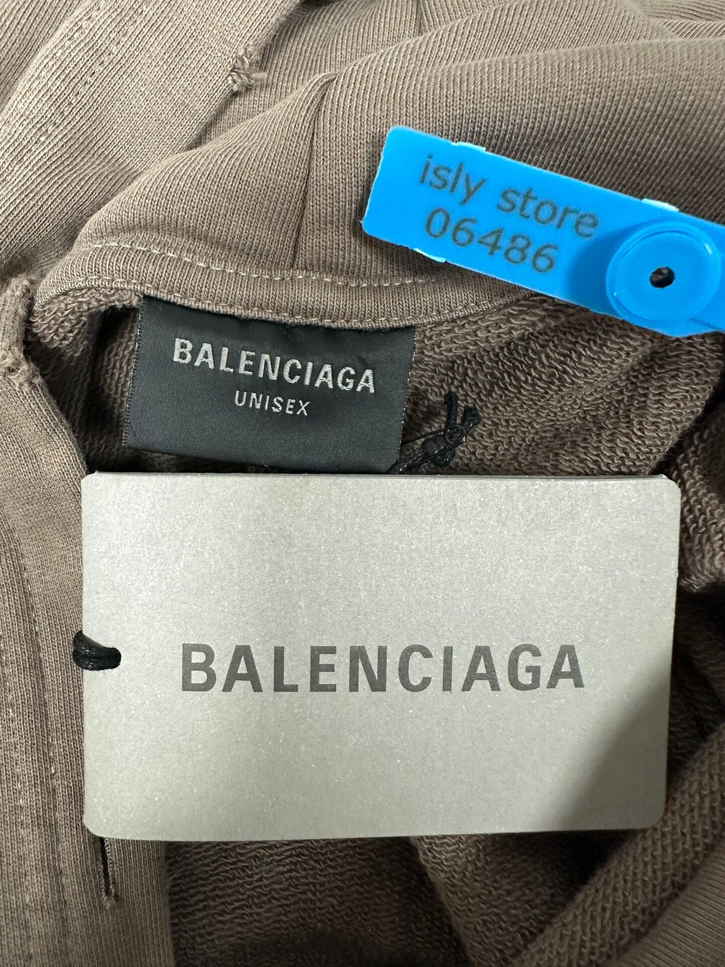 Balenciaga Taupe Loose Hoodie — label